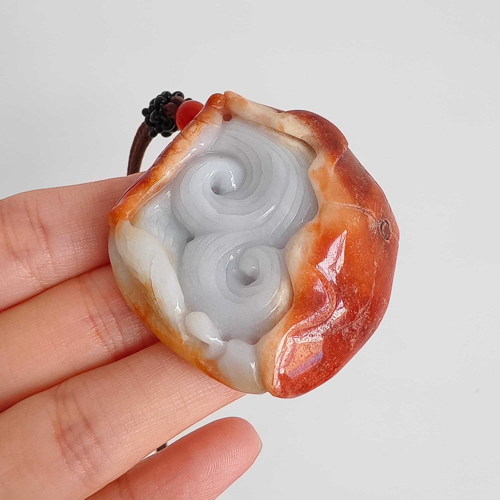 DDP 48.5mm Natural Certificated Red White Burmese Jadeite Irregular Pendant With Fish And Lotus Leaf Carved