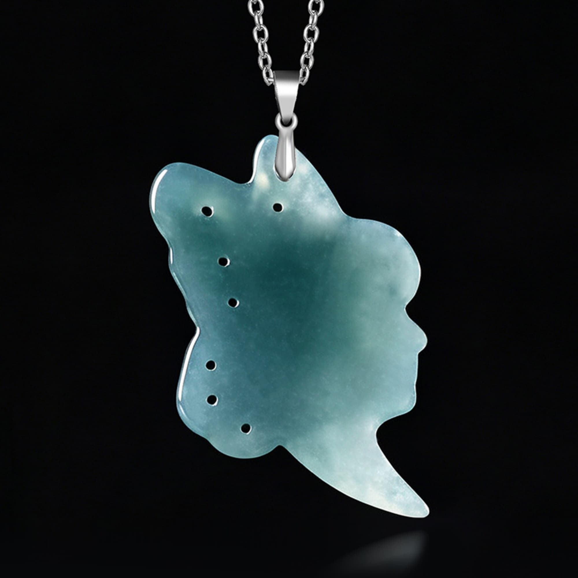 DDP 48mm Natural Certificated Type A Untreated Blue Watery Guatemalan Jadeite Butterfly Fairy Pendant
