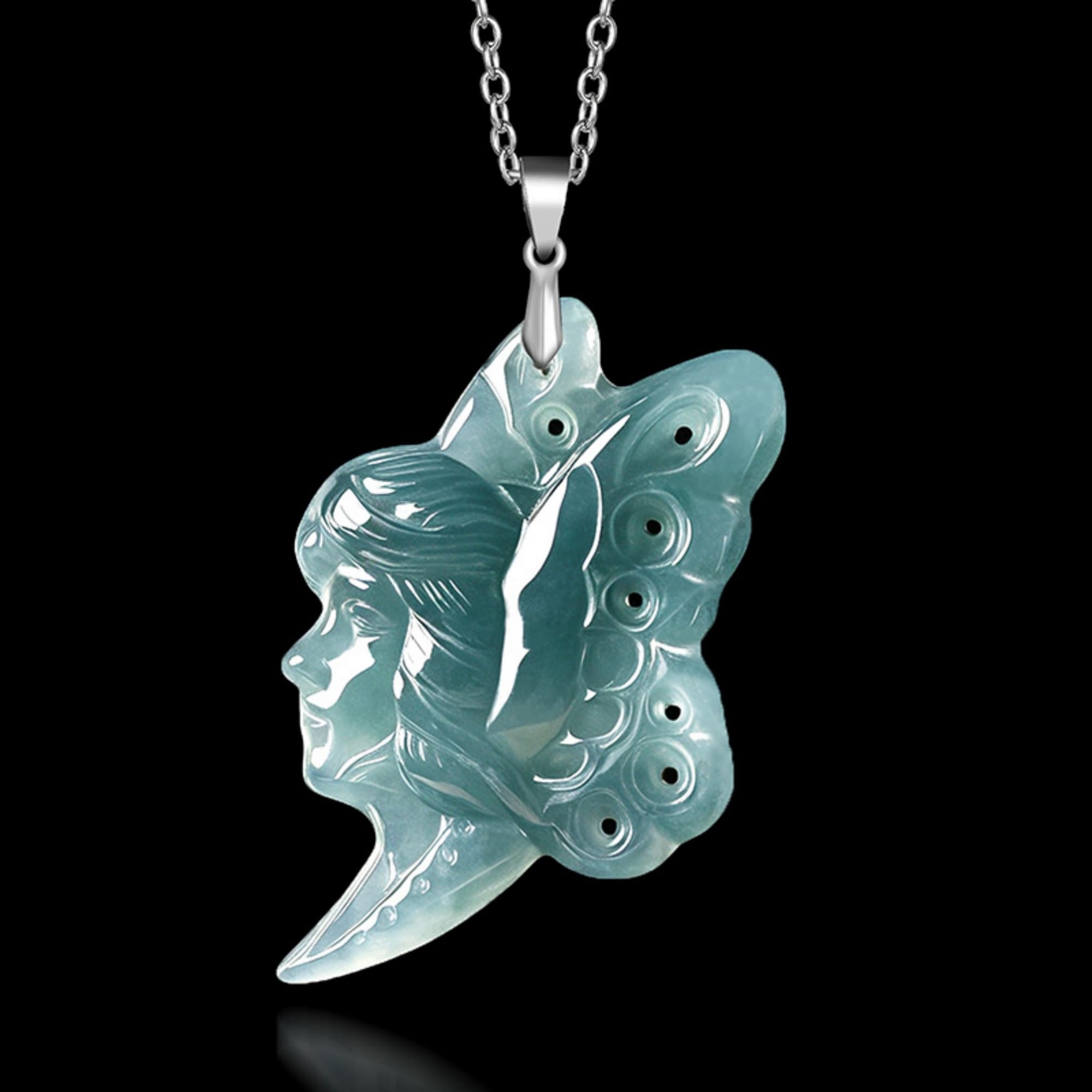 DDP 48mm Natural Certificated Type A Untreated Blue Watery Guatemalan Jadeite Butterfly Fairy Pendant