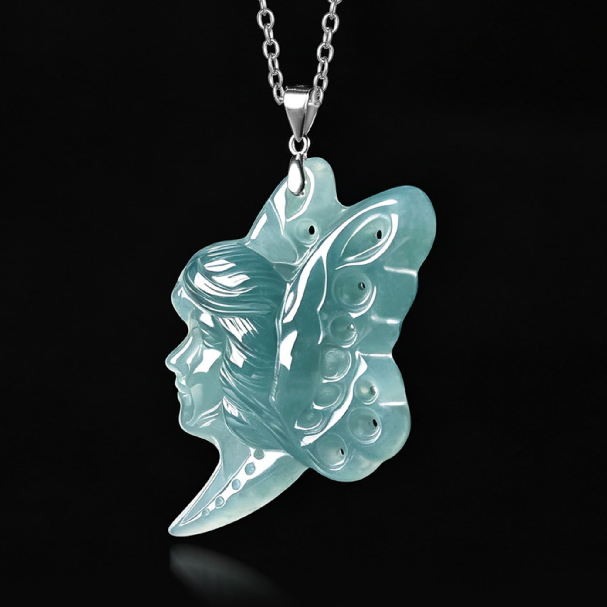 DDP 48mm Natural Certificated Type A Untreated Blue Watery Guatemalan Jadeite Butterfly Fairy Pendant