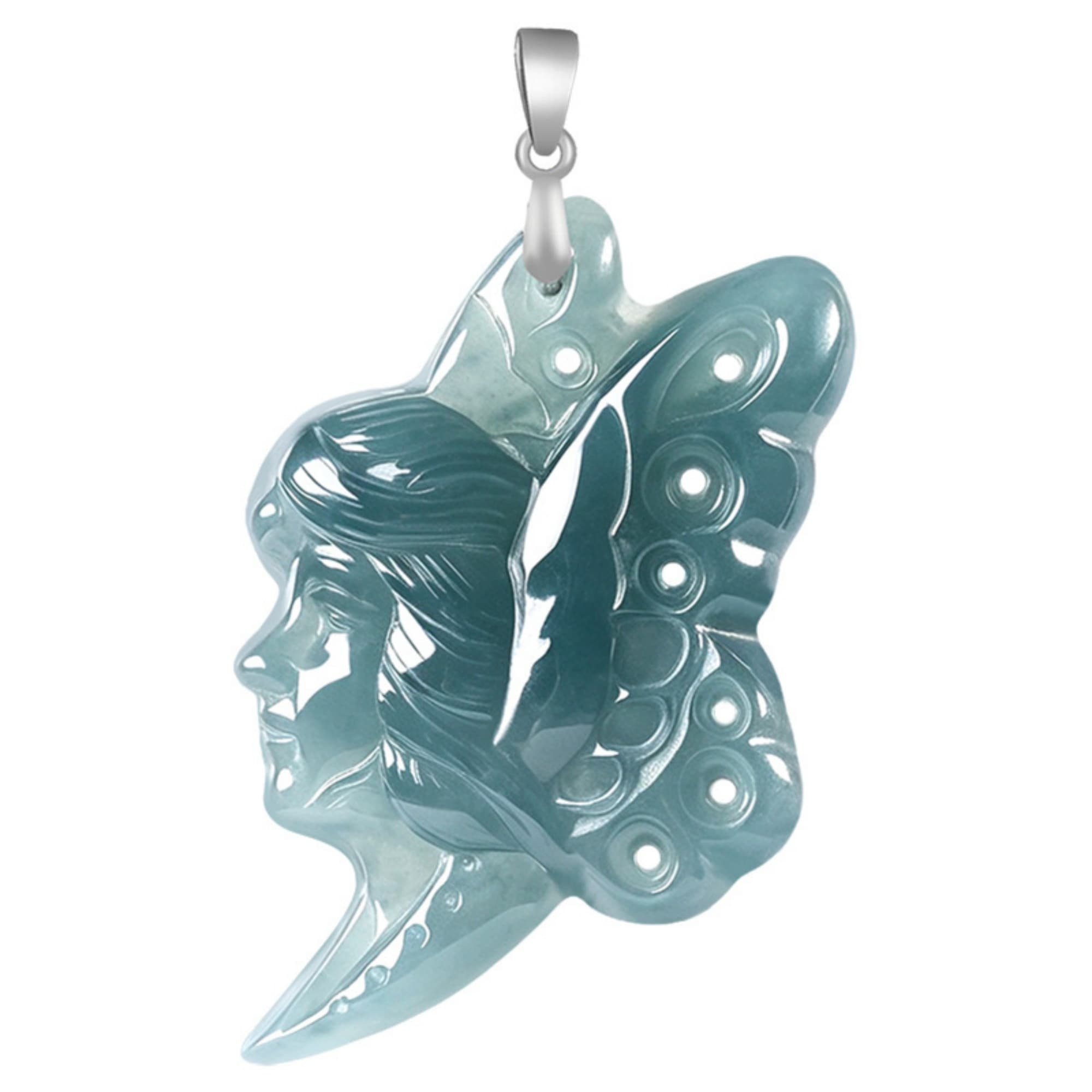 DDP 48mm Natural Certificated Type A Untreated Blue Watery Guatemalan Jadeite Butterfly Fairy Pendant