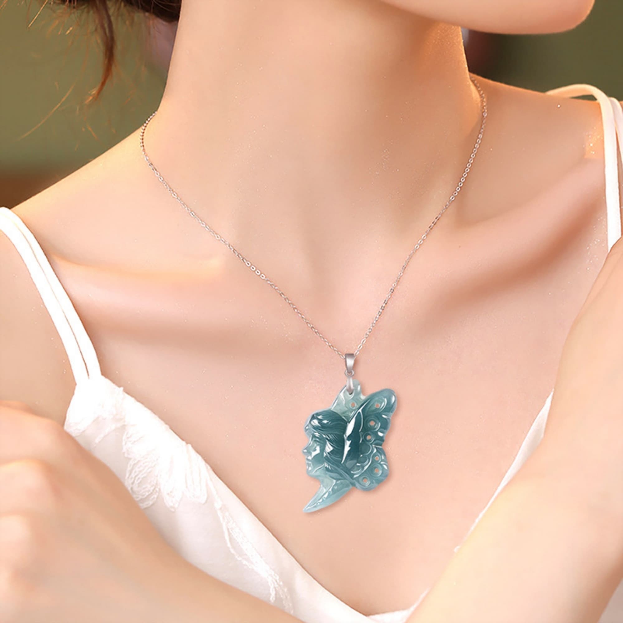 DDP 48mm Natural Certificated Type A Untreated Blue Watery Guatemalan Jadeite Butterfly Fairy Pendant