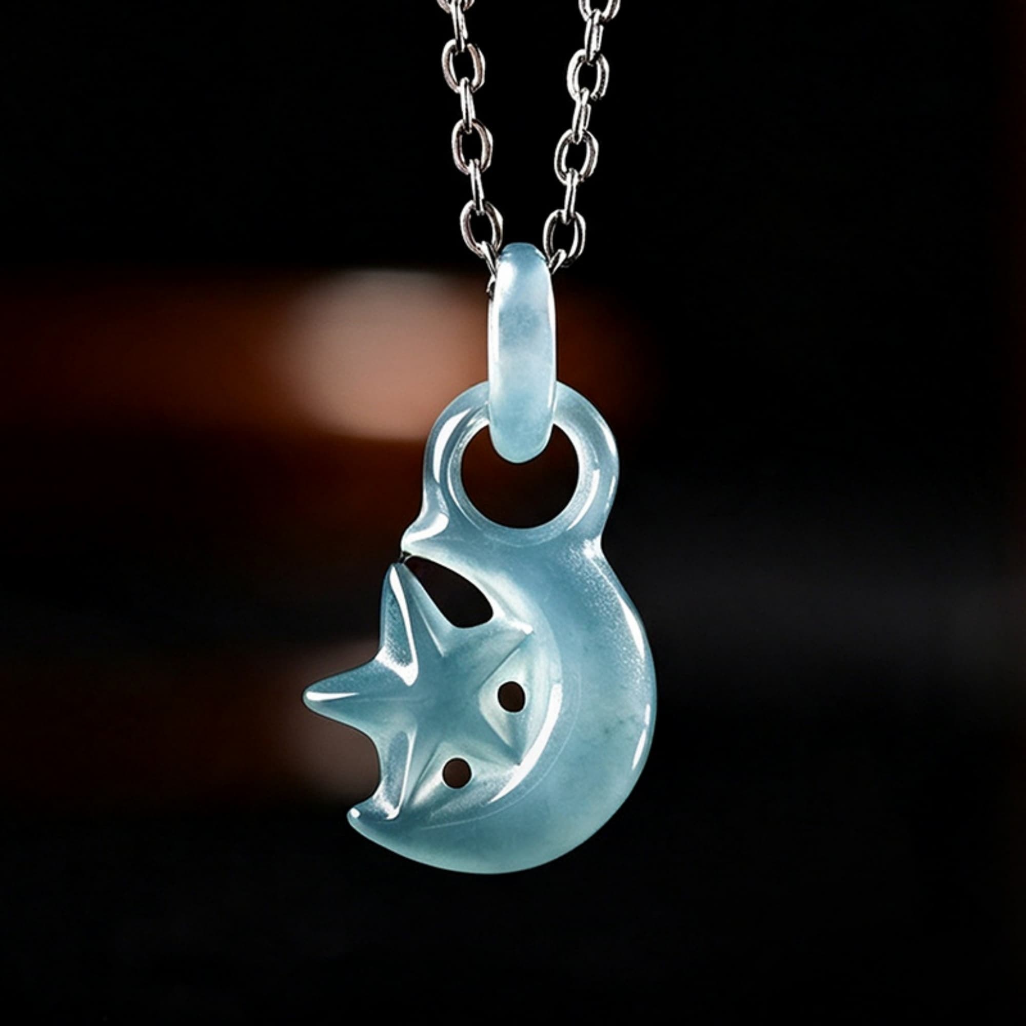 DDP 22.5mm Natural Certificated Type A Untreated Icy Blue Watery Guatemalan Jadeite Star And Moon  Pendant