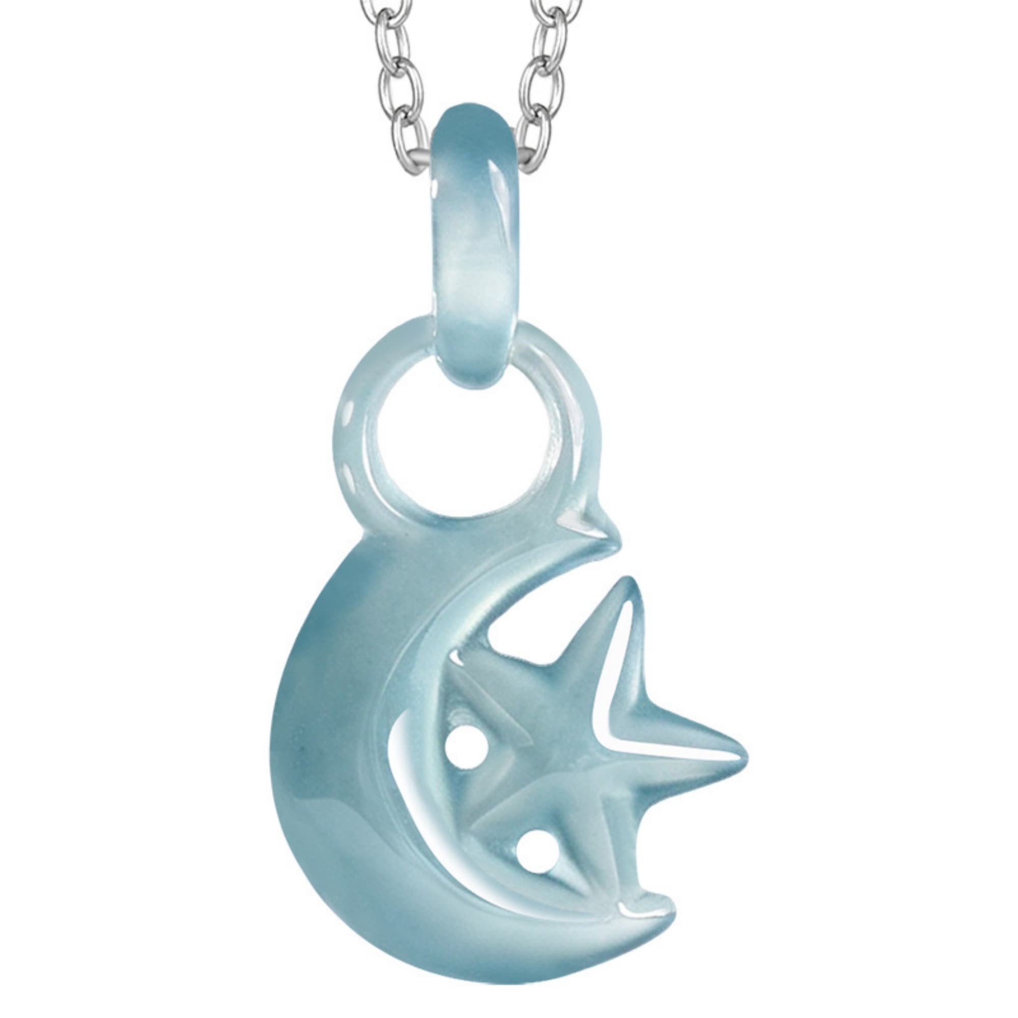 DDP 22.5mm Natural Certificated Type A Untreated Icy Blue Watery Guatemalan Jadeite Star And Moon  Pendant