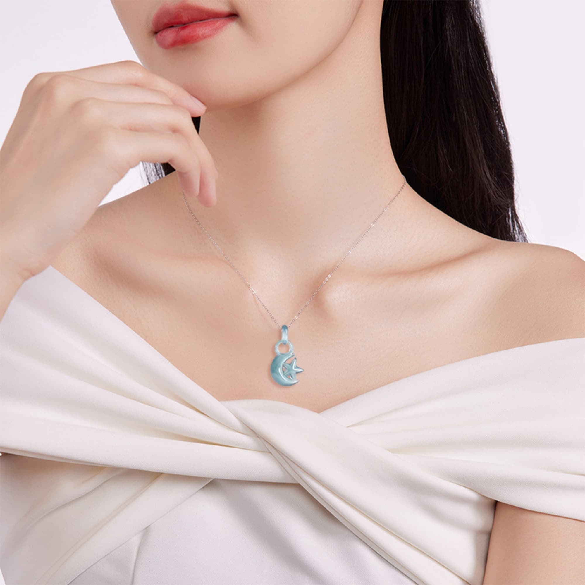DDP 22.5mm Natural Certificated Type A Untreated Icy Blue Watery Guatemalan Jadeite Star And Moon  Pendant