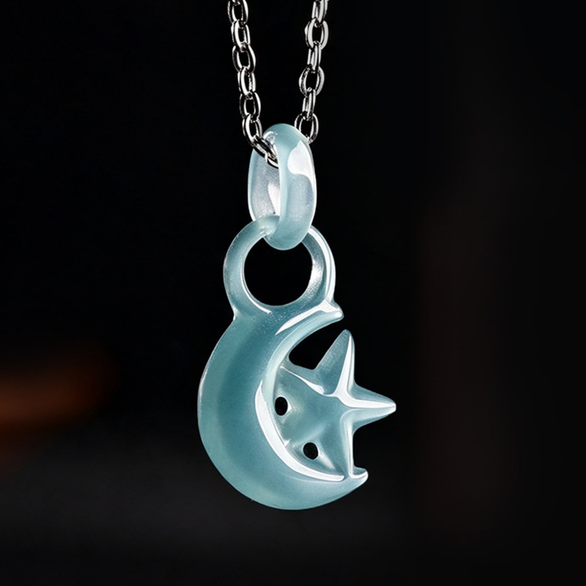 DDP 22.5mm Natural Certificated Type A Untreated Icy Blue Watery Guatemalan Jadeite Star And Moon  Pendant