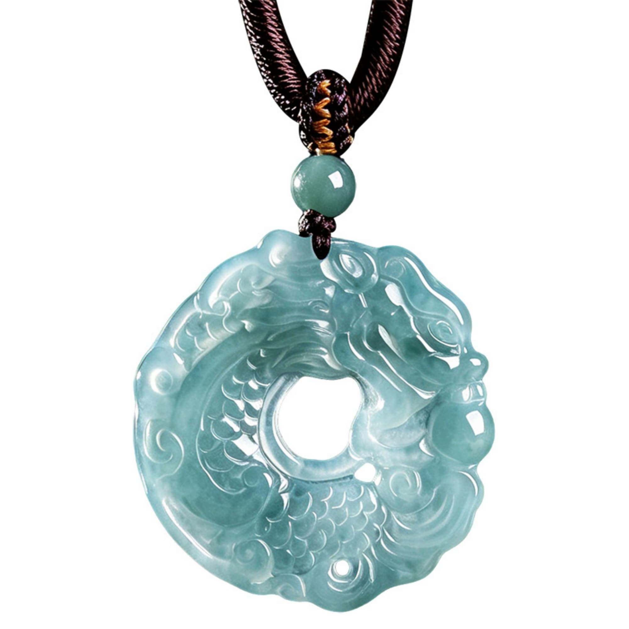 DDP 34.5mm Natural Certificated Type A Untreated Icy Blue Watery Guatemalan Jadeite Dragon Fish Pendant