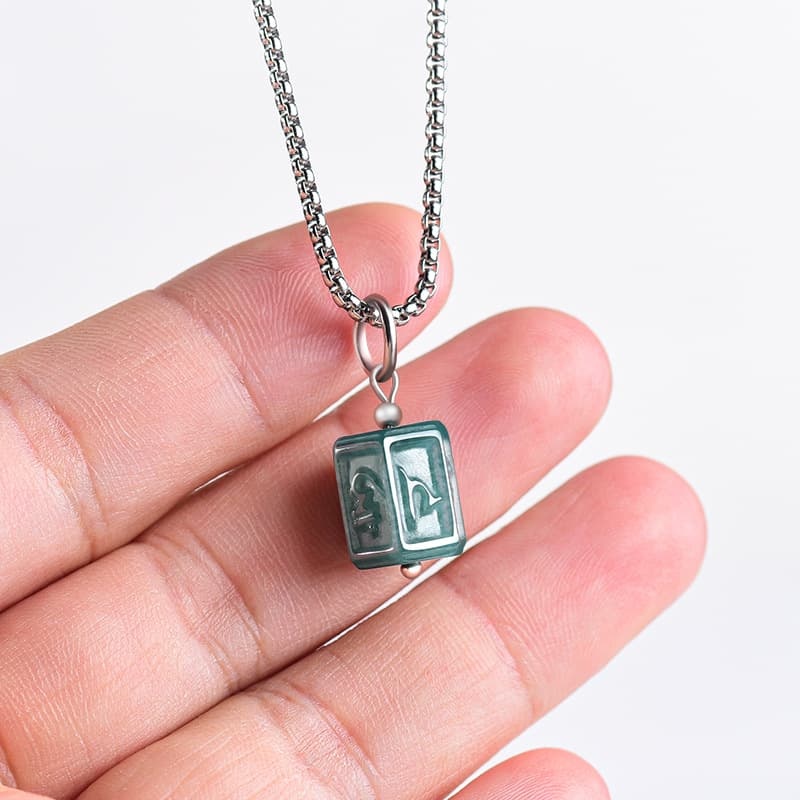DDP 25.5mm Natural Certificated Type A Untreated Icy Blue Watery Guatemalan Jadeite Square Pendant With Om Mani Padme Hum Carved