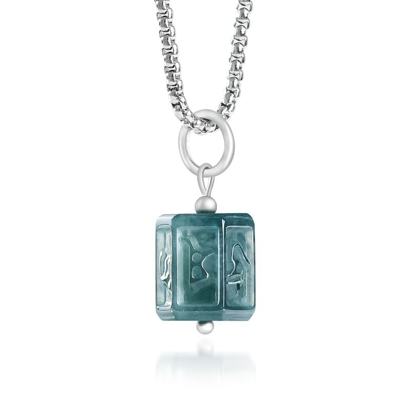 DDP 25.5mm Natural Certificated Type A Untreated Icy Blue Watery Guatemalan Jadeite Square Pendant With Om Mani Padme Hum Carved