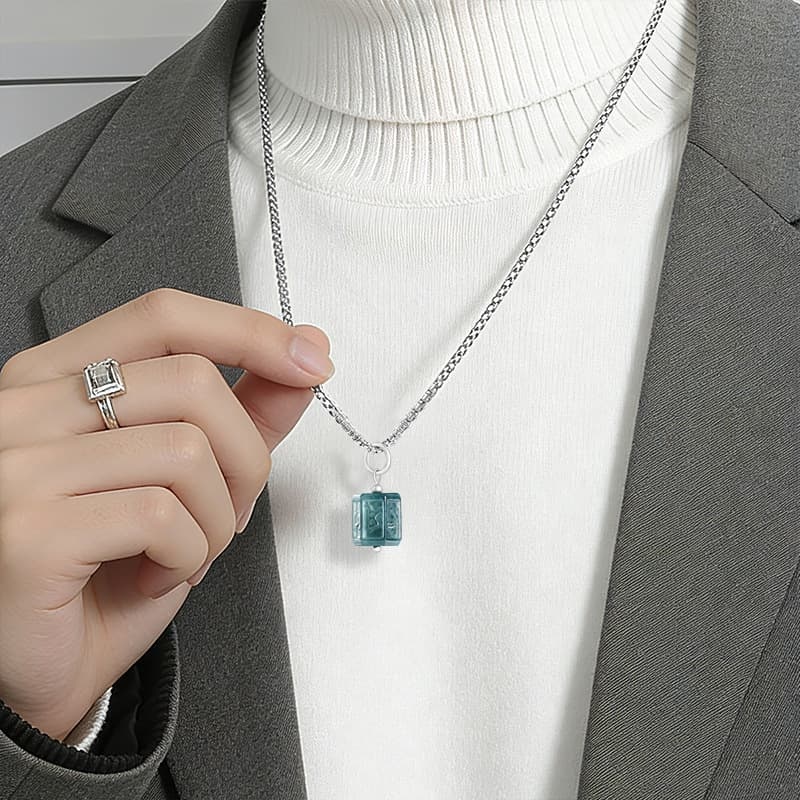 DDP 25.5mm Natural Certificated Type A Untreated Icy Blue Watery Guatemalan Jadeite Square Pendant With Om Mani Padme Hum Carved