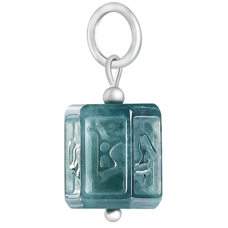 DDP 25.5mm Natural Certificated Type A Untreated Icy Blue Watery Guatemalan Jadeite Square Pendant With Om Mani Padme Hum Carved