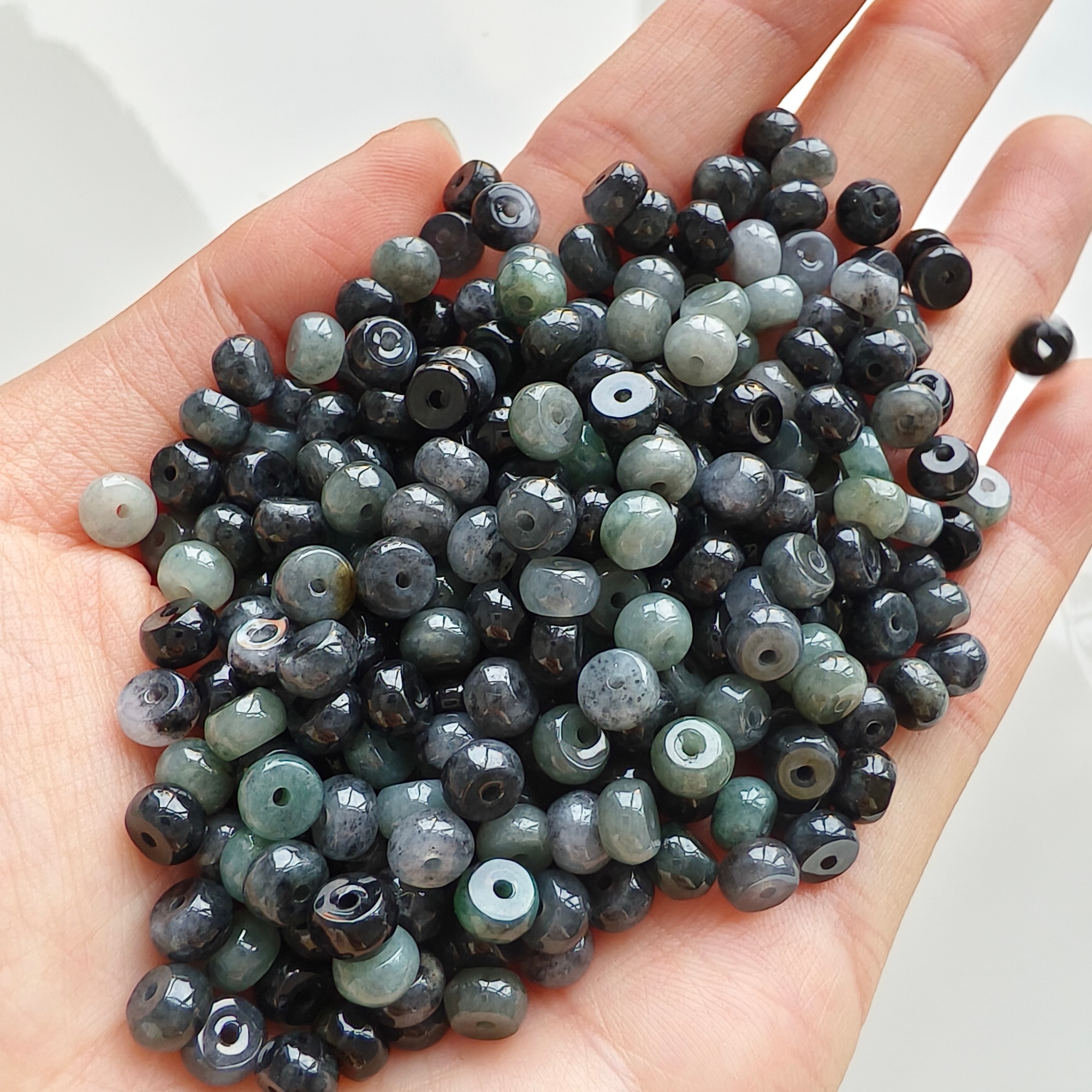 50Pcs 5mm Natural Type A Untreated Black Chicken Species Burmese Jadeite Rondelle Beads,Burma Jadeite Loose Beads,DIY Jewelry Supplies