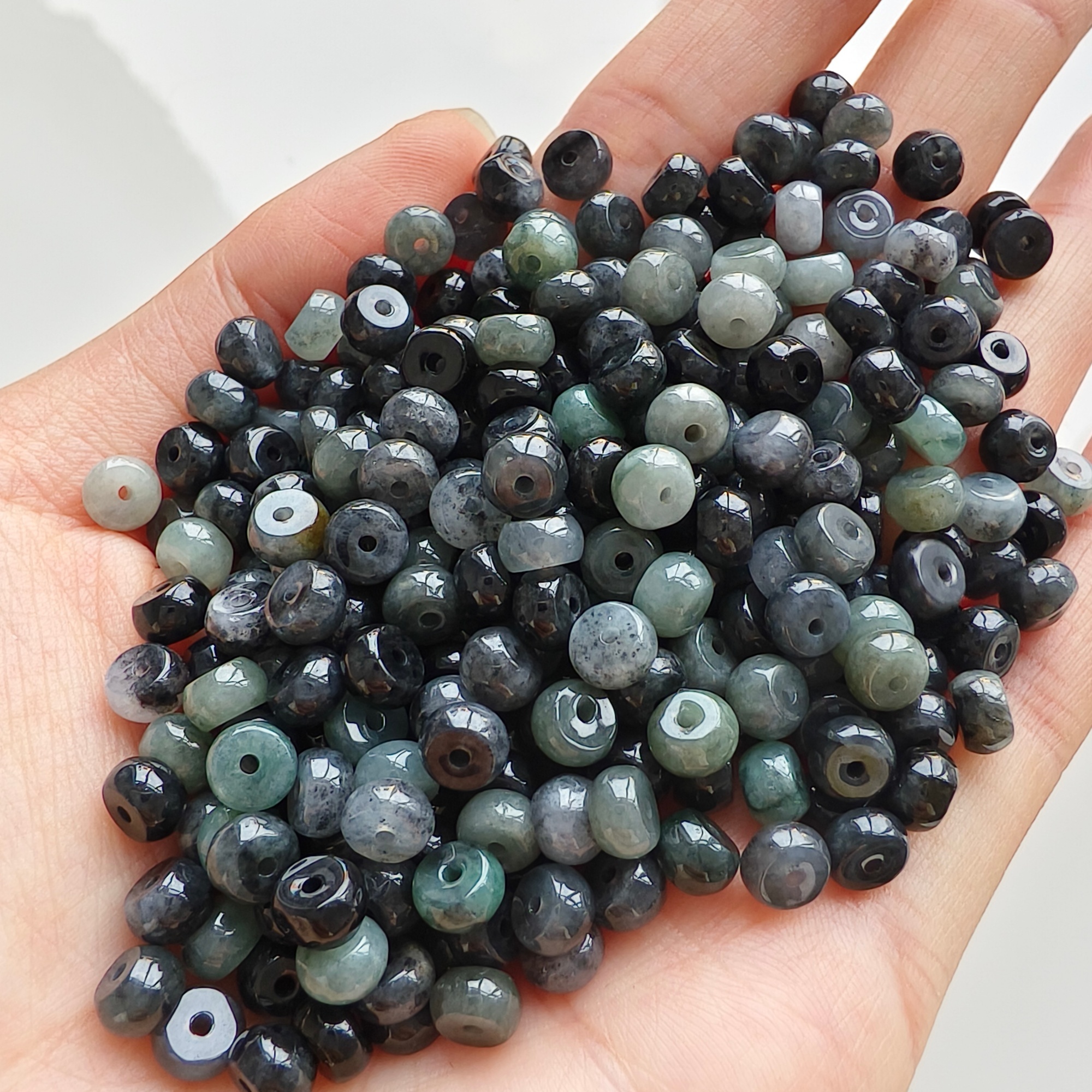 50Pcs 5mm Natural Type A Untreated Black Chicken Species Burmese Jadeite Rondelle Beads,Burma Jadeite Loose Beads,DIY Jewelry Supplies