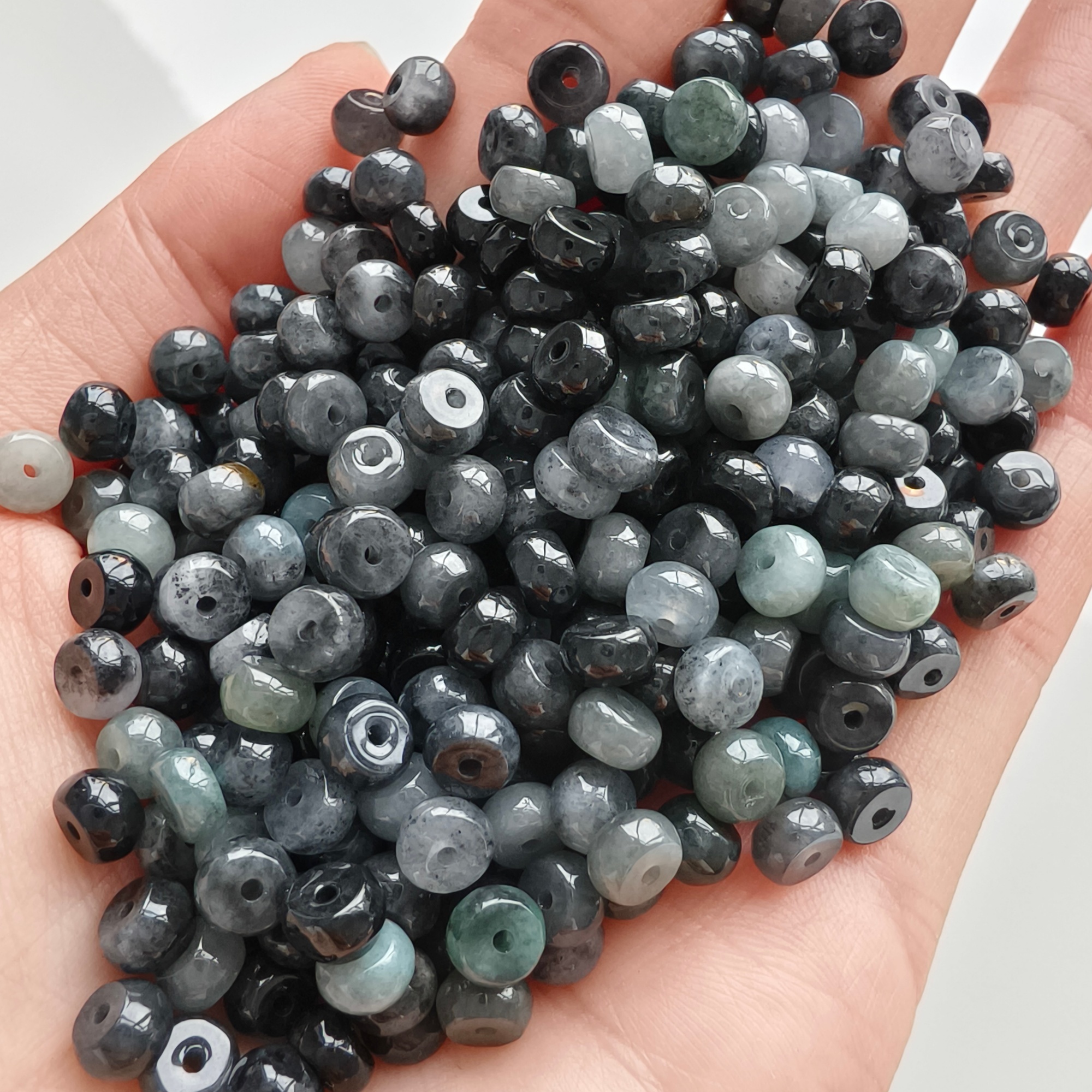 50Pcs 5mm Natural Type A Untreated Black Chicken Species Burmese Jadeite Rondelle Beads,Burma Jadeite Loose Beads,DIY Jewelry Supplies