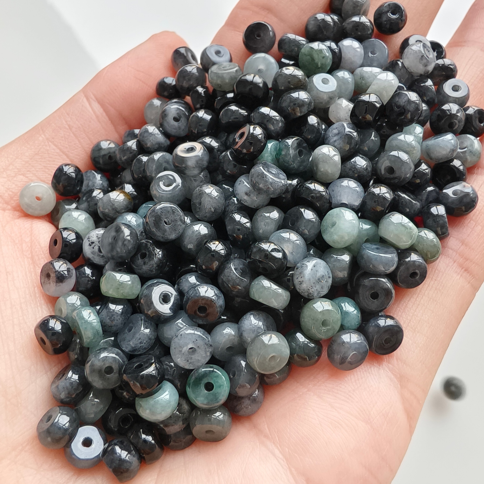 50Pcs 5mm Natural Type A Untreated Black Chicken Species Burmese Jadeite Rondelle Beads,Burma Jadeite Loose Beads,DIY Jewelry Supplies