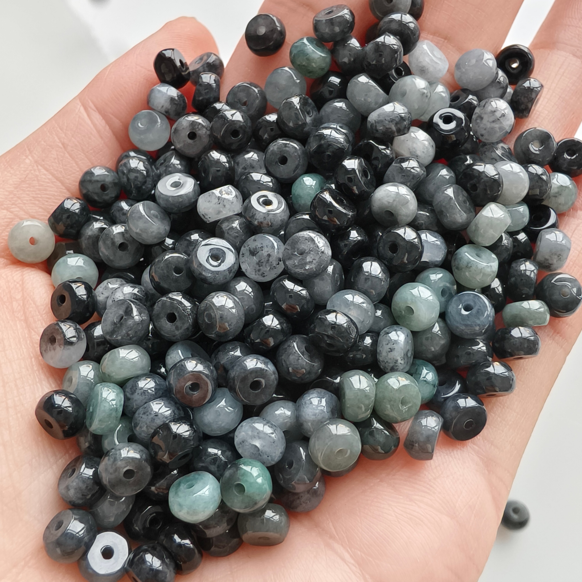 50Pcs 5mm Natural Type A Untreated Black Chicken Species Burmese Jadeite Rondelle Beads,Burma Jadeite Loose Beads,DIY Jewelry Supplies