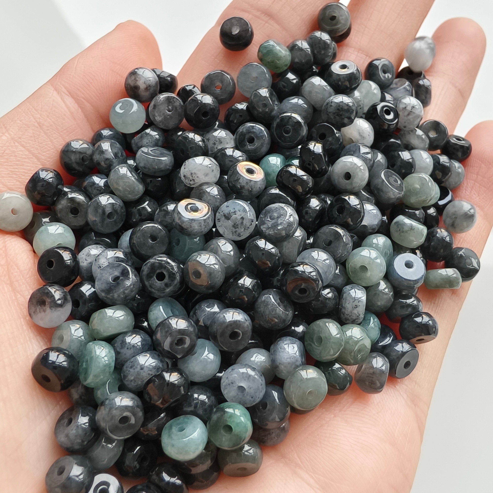 50Pcs 5mm Natural Type A Untreated Black Chicken Species Burmese Jadeite Rondelle Beads,Burma Jadeite Loose Beads,DIY Jewelry Supplies