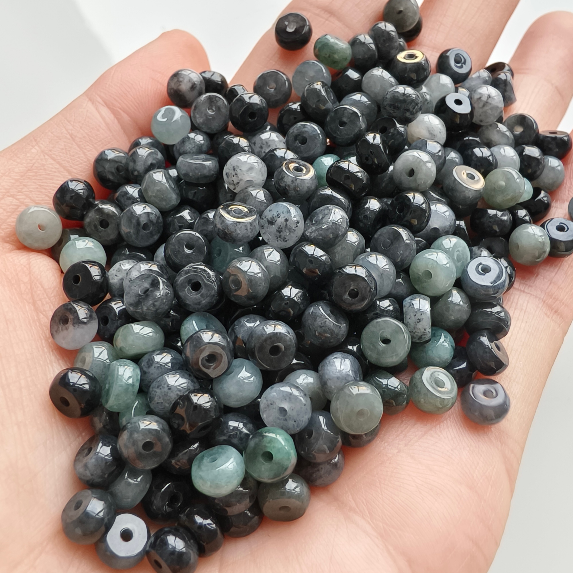 50Pcs 5mm Natural Type A Untreated Black Chicken Species Burmese Jadeite Rondelle Beads,Burma Jadeite Loose Beads,DIY Jewelry Supplies