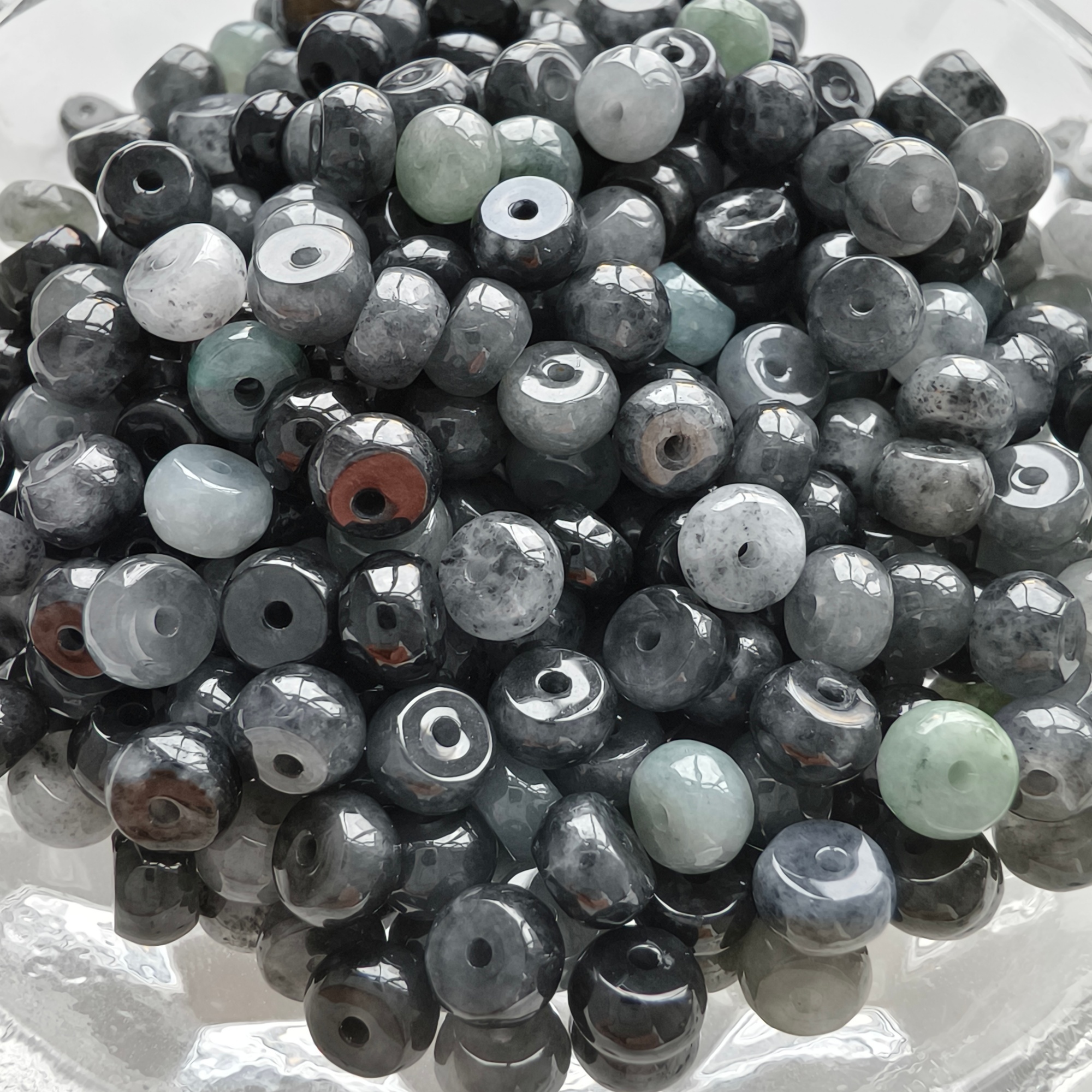 50Pcs 5mm Natural Type A Untreated Black Chicken Species Burmese Jadeite Rondelle Beads,Burma Jadeite Loose Beads,DIY Jewelry Supplies