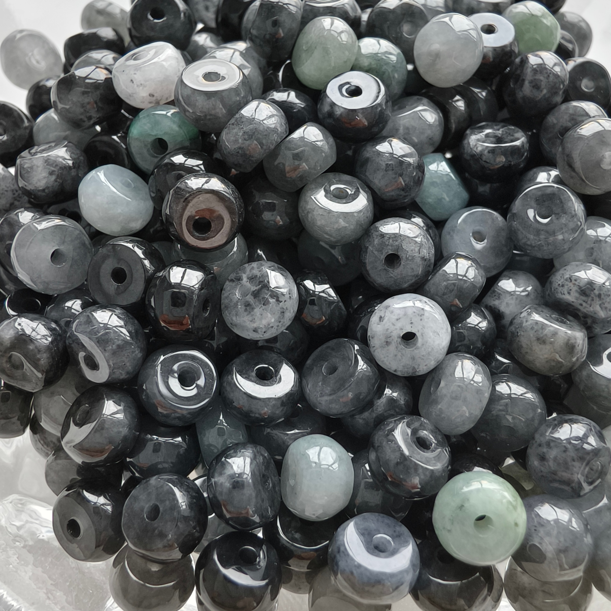 50Pcs 5mm Natural Type A Untreated Black Chicken Species Burmese Jadeite Rondelle Beads,Burma Jadeite Loose Beads,DIY Jewelry Supplies