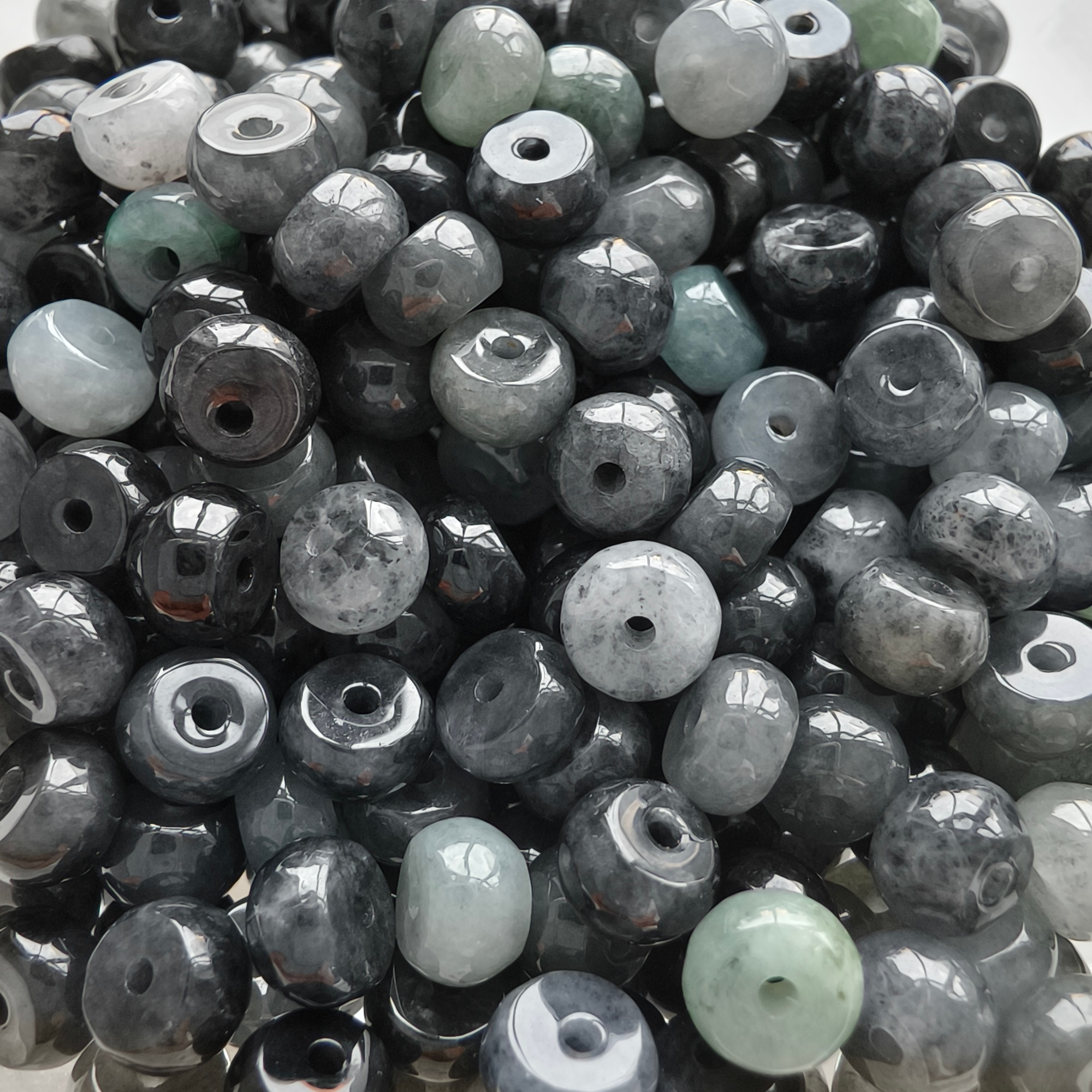 50Pcs 5mm Natural Type A Untreated Black Chicken Species Burmese Jadeite Rondelle Beads,Burma Jadeite Loose Beads,DIY Jewelry Supplies