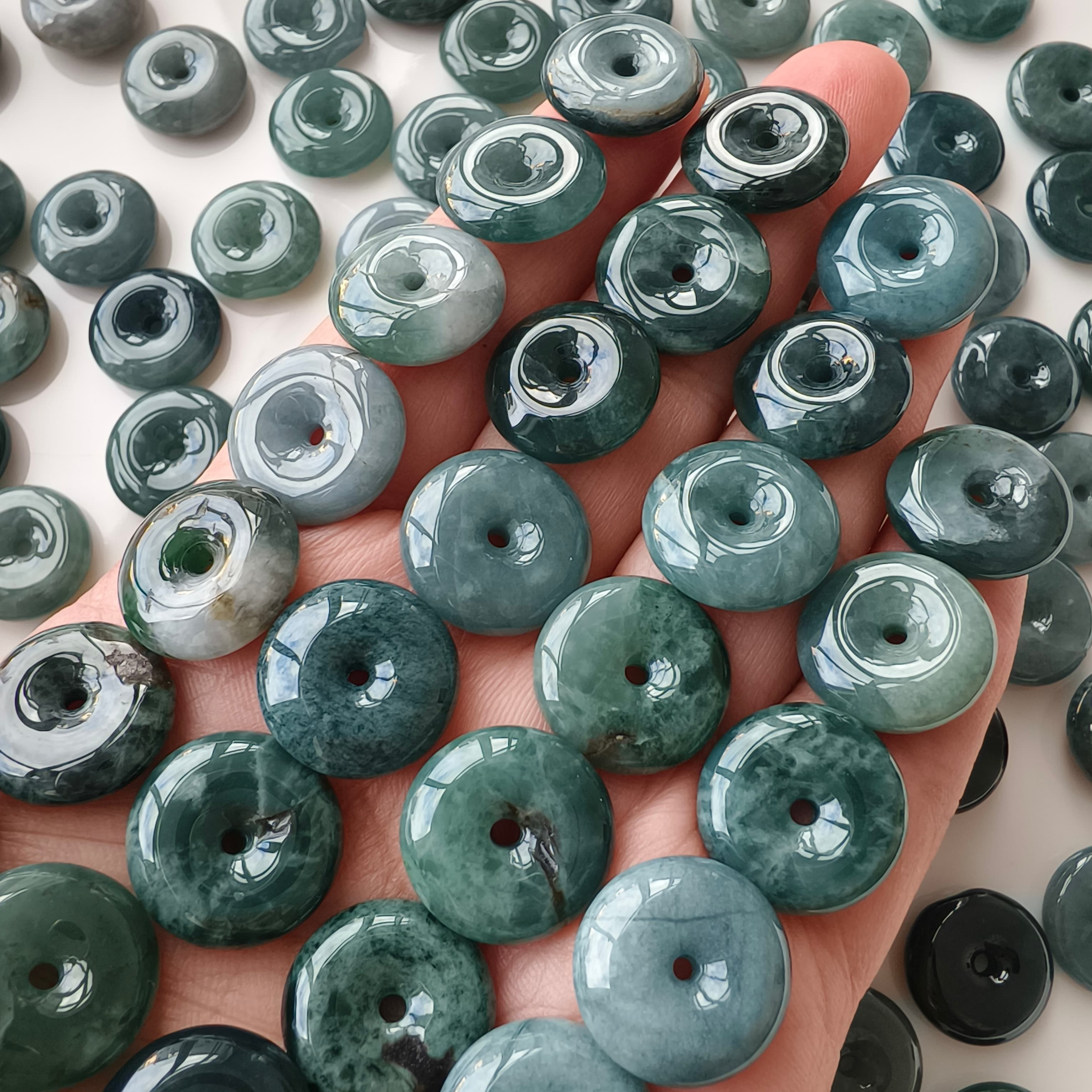 DDP 10pcs 16-16.5mm Natural Type A Blue Guatemalan Jadeite Safety Buckle Beads