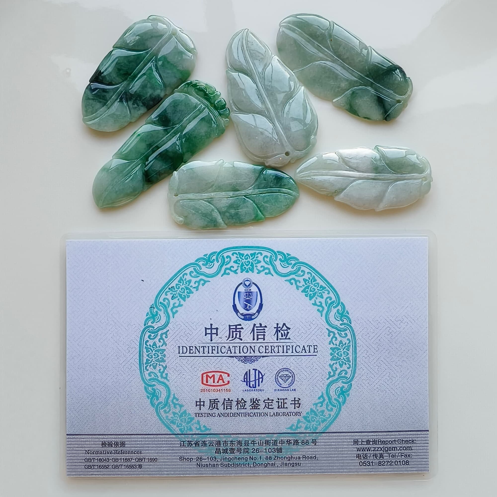 DDP 2pcs 44.5-54mm Natural Certificated Type A Green White Moss In Snow Burmese Jadeite Leaf Beads