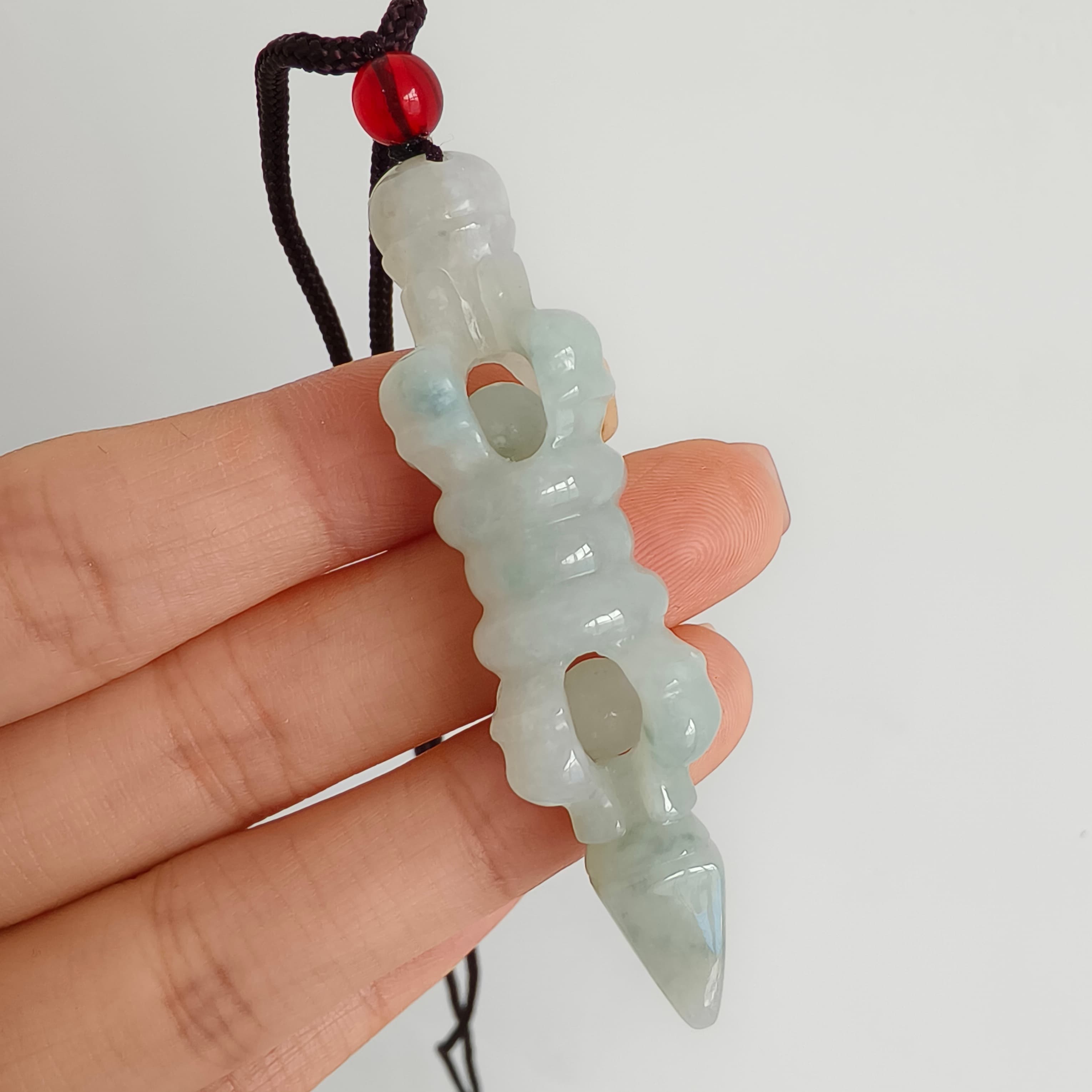 DDP 60mm Natural Certificated Type A Green White Moss In Snow Burmese Jadeite Buddhist Dorje Pendant