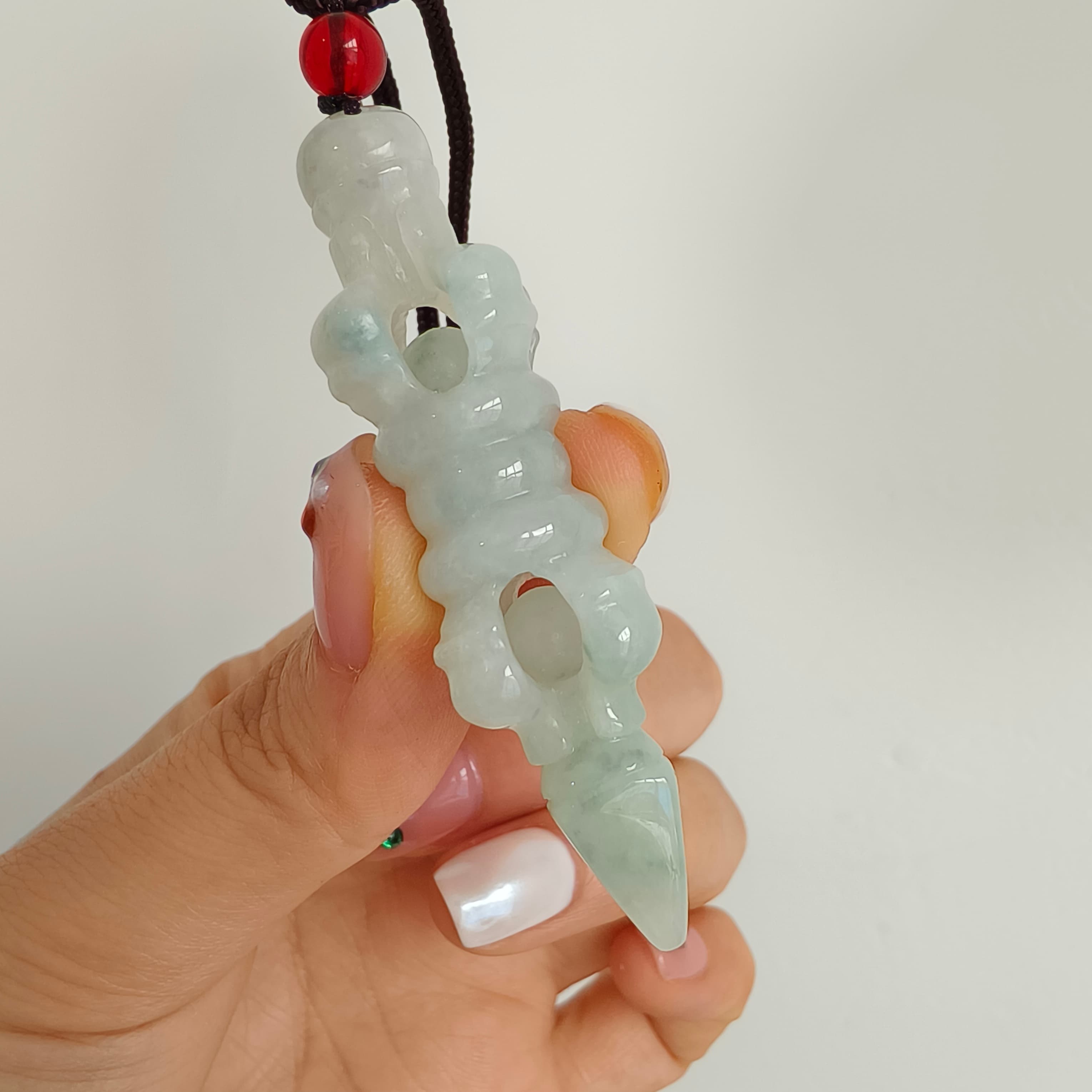 DDP 60mm Natural Certificated Type A Green White Moss In Snow Burmese Jadeite Buddhist Dorje Pendant