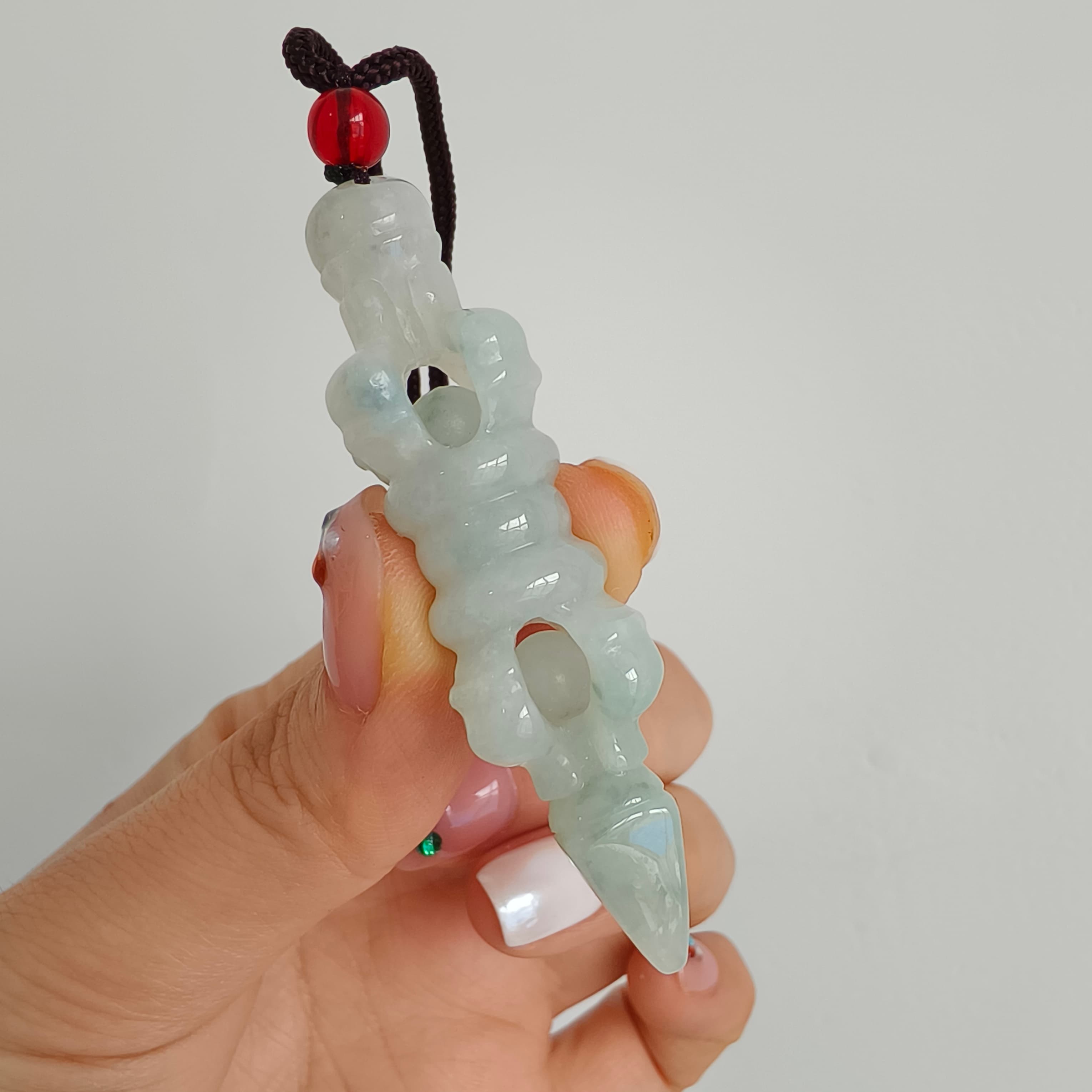 DDP 60mm Natural Certificated Type A Green White Moss In Snow Burmese Jadeite Buddhist Dorje Pendant