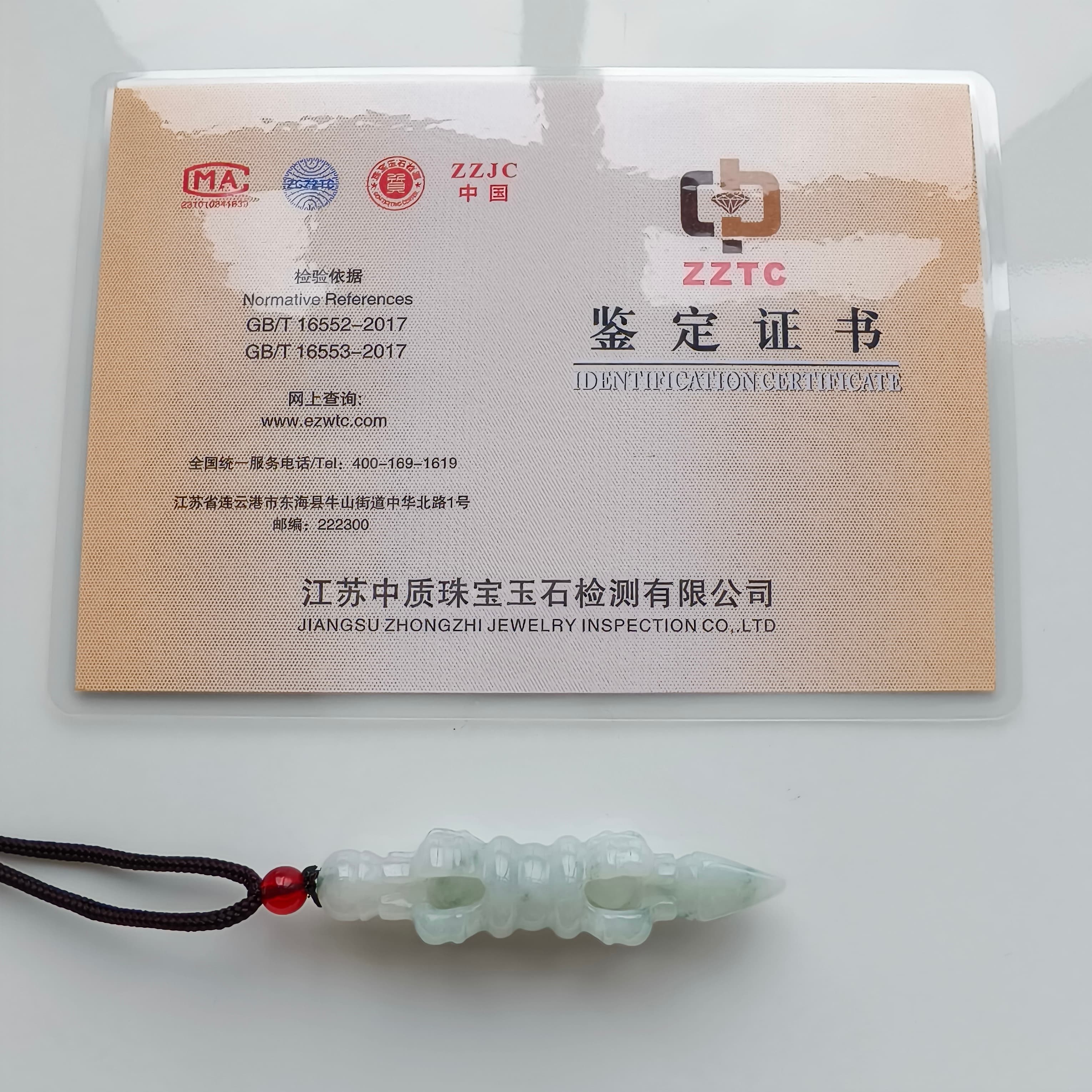 DDP 60mm Natural Certificated Type A Green White Moss In Snow Burmese Jadeite Buddhist Dorje Pendant