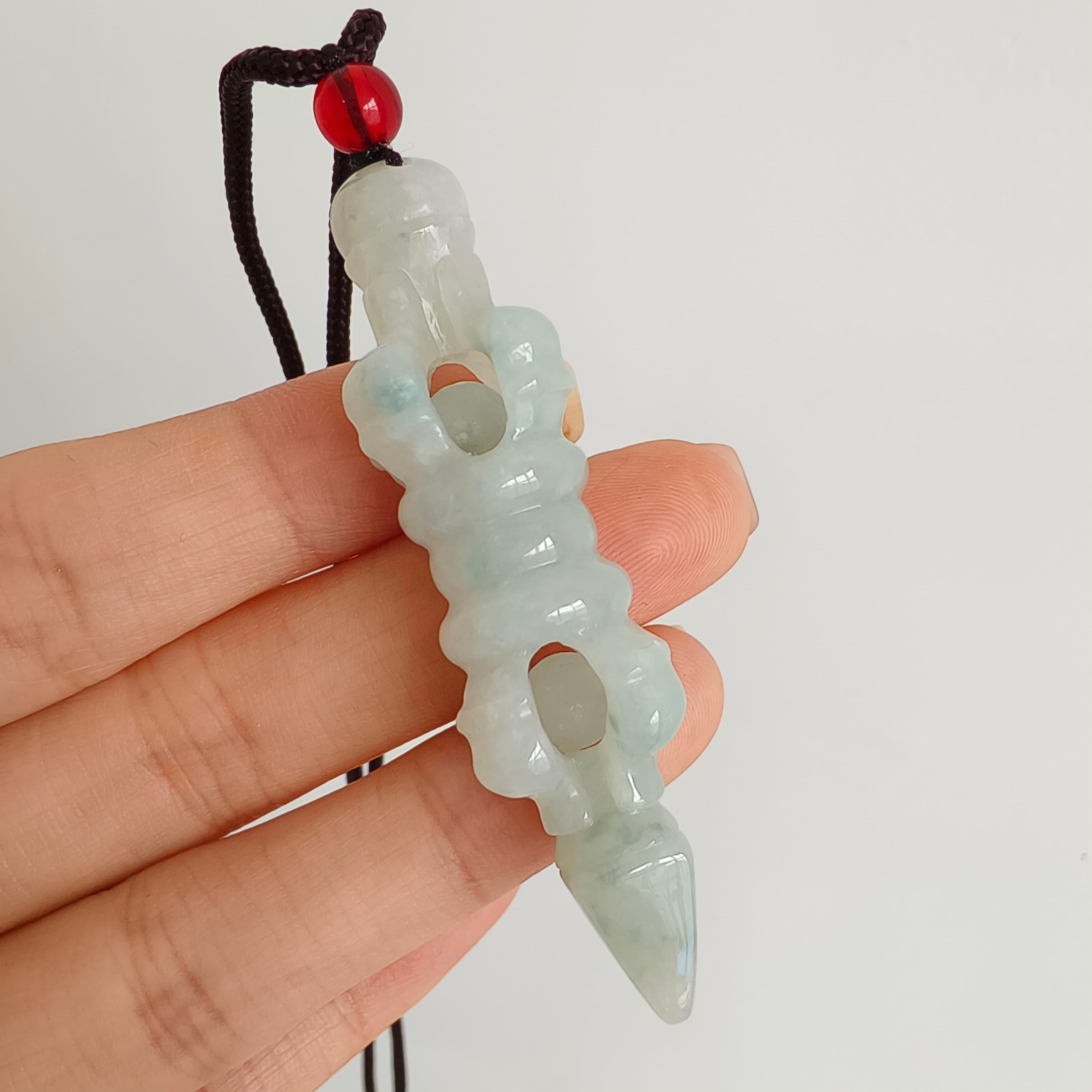 DDP 60mm Natural Certificated Type A Green White Moss In Snow Burmese Jadeite Buddhist Dorje Pendant