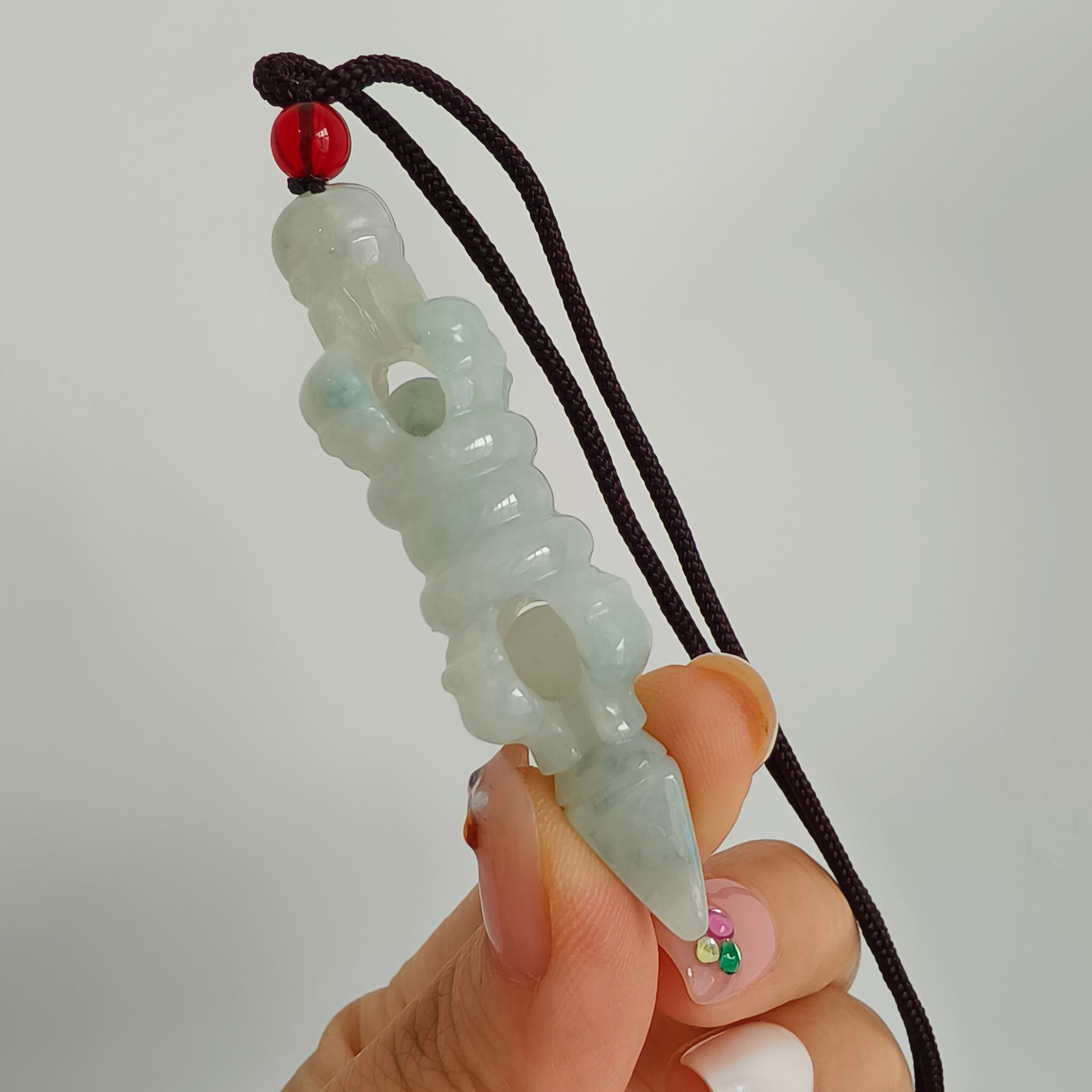 DDP 60mm Natural Certificated Type A Green White Moss In Snow Burmese Jadeite Buddhist Dorje Pendant