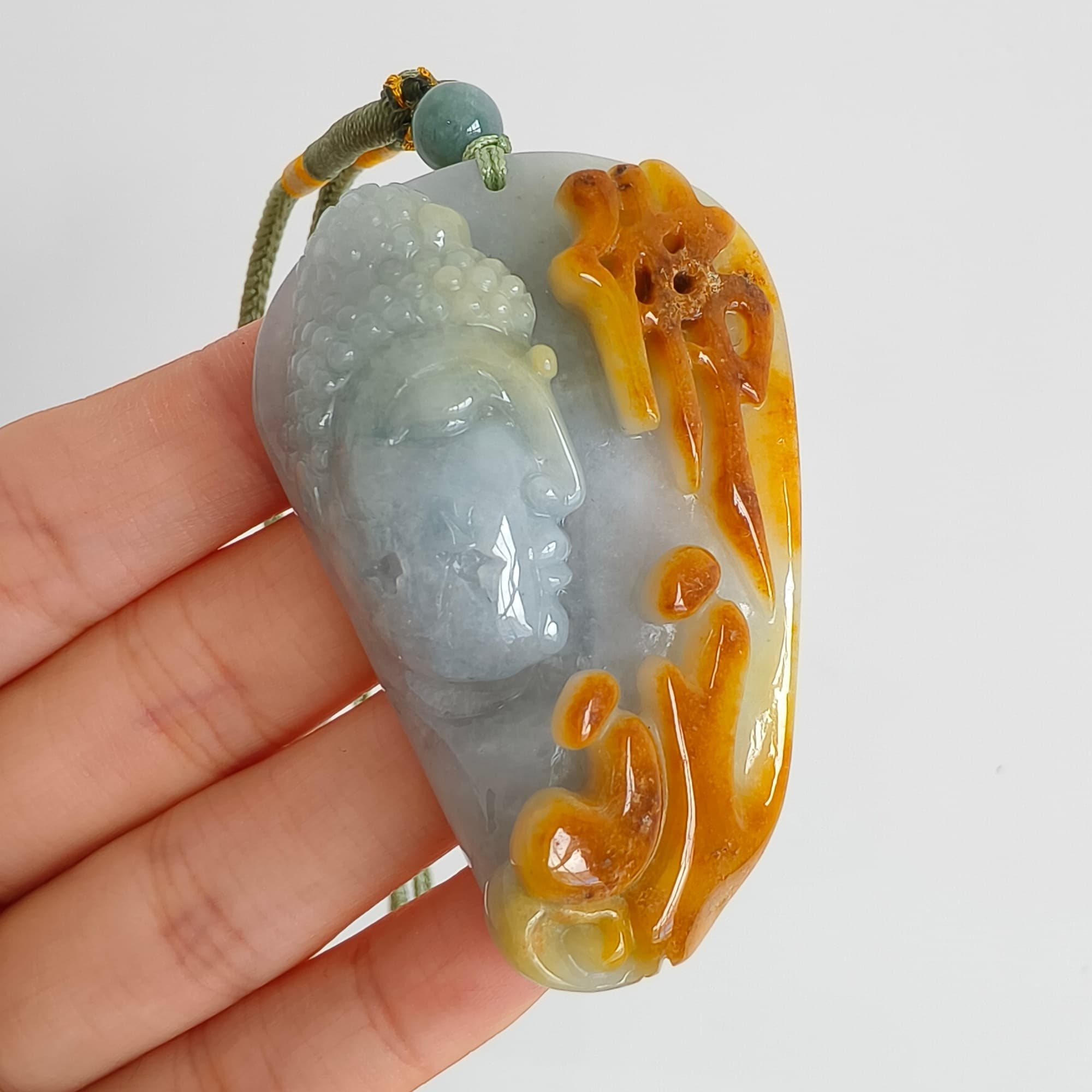 DDP 57.5mm Natural Certificated Icy Yellow Light Green Burmese Jadeite Buddha Pendant