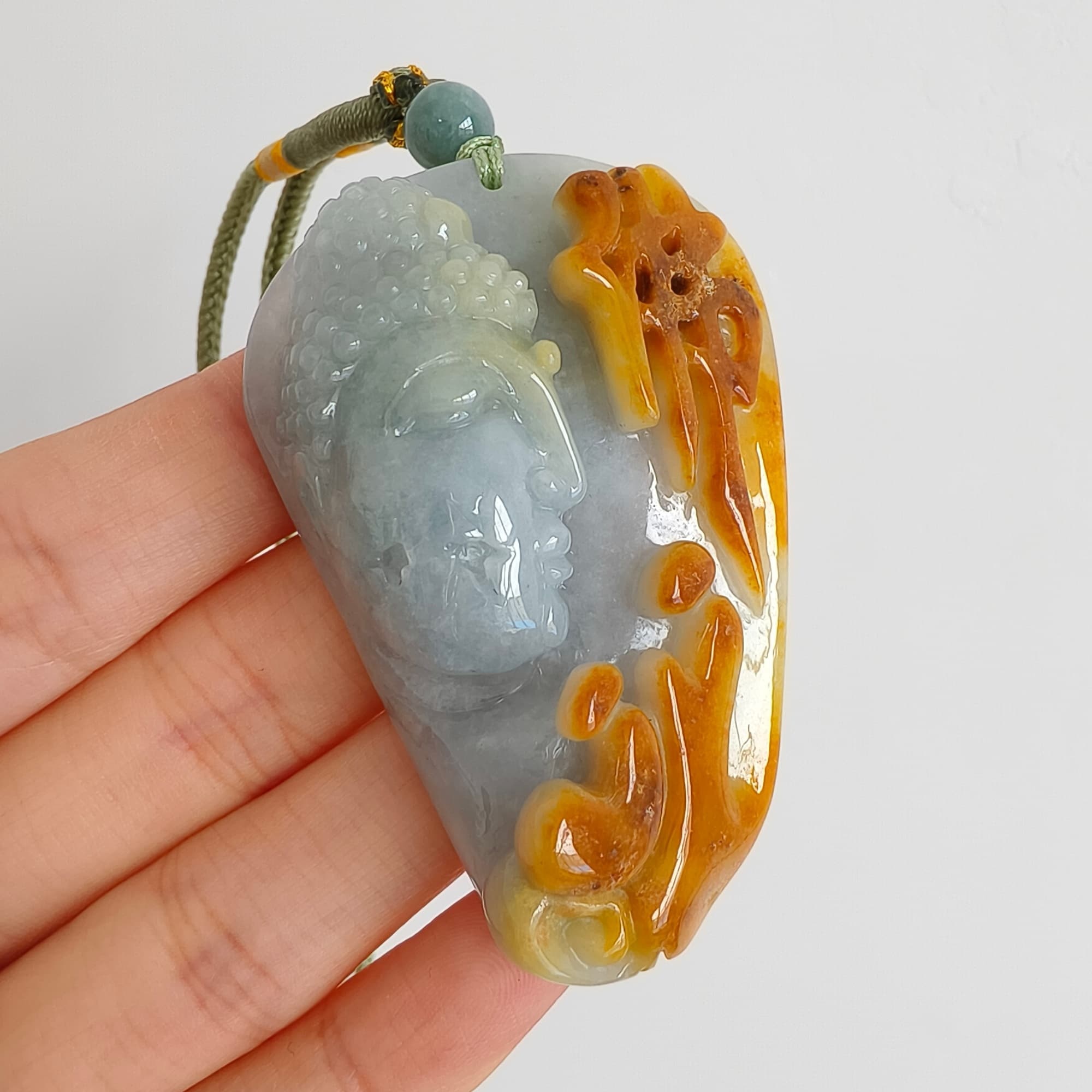 DDP 57.5mm Natural Certificated Icy Yellow Light Green Burmese Jadeite Buddha Pendant