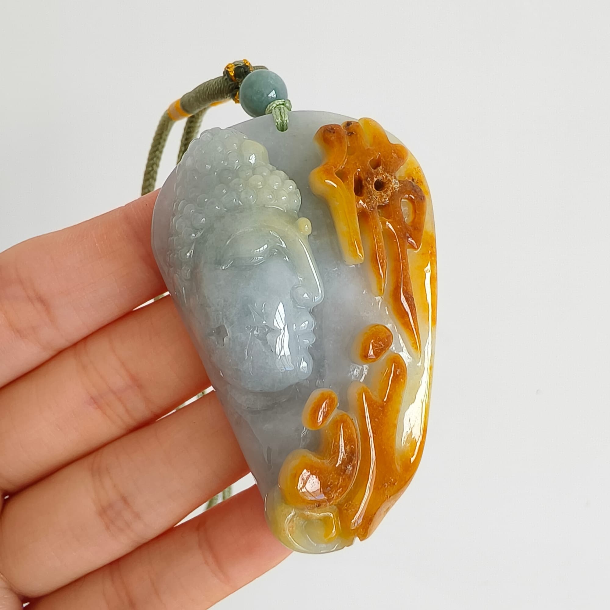 DDP 57.5mm Natural Certificated Icy Yellow Light Green Burmese Jadeite Buddha Pendant