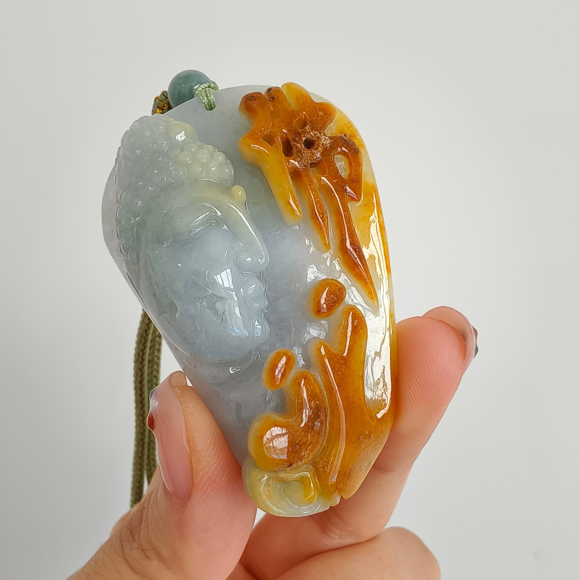 DDP 57.5mm Natural Certificated Icy Yellow Light Green Burmese Jadeite Buddha Pendant