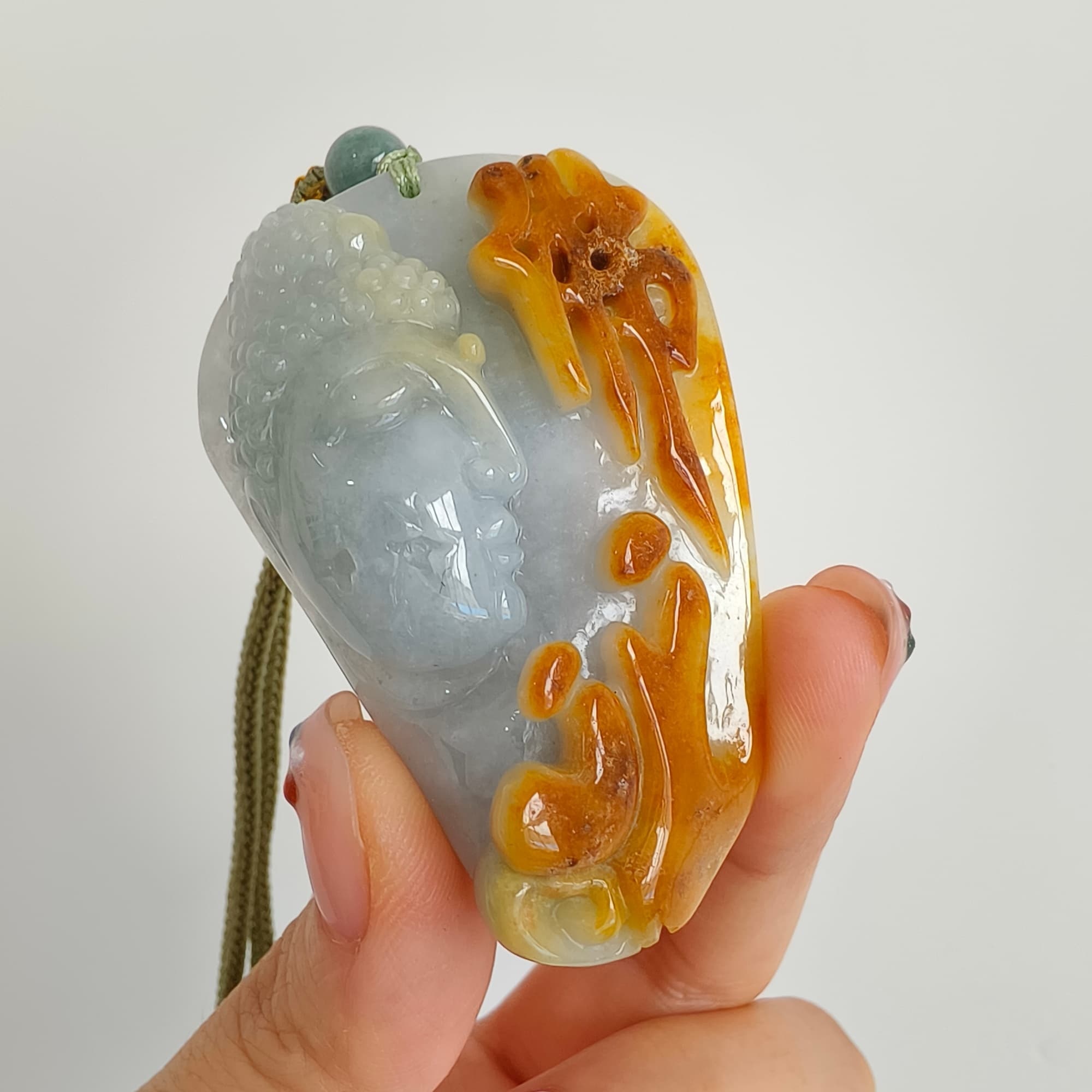 DDP 57.5mm Natural Certificated Icy Yellow Light Green Burmese Jadeite Buddha Pendant
