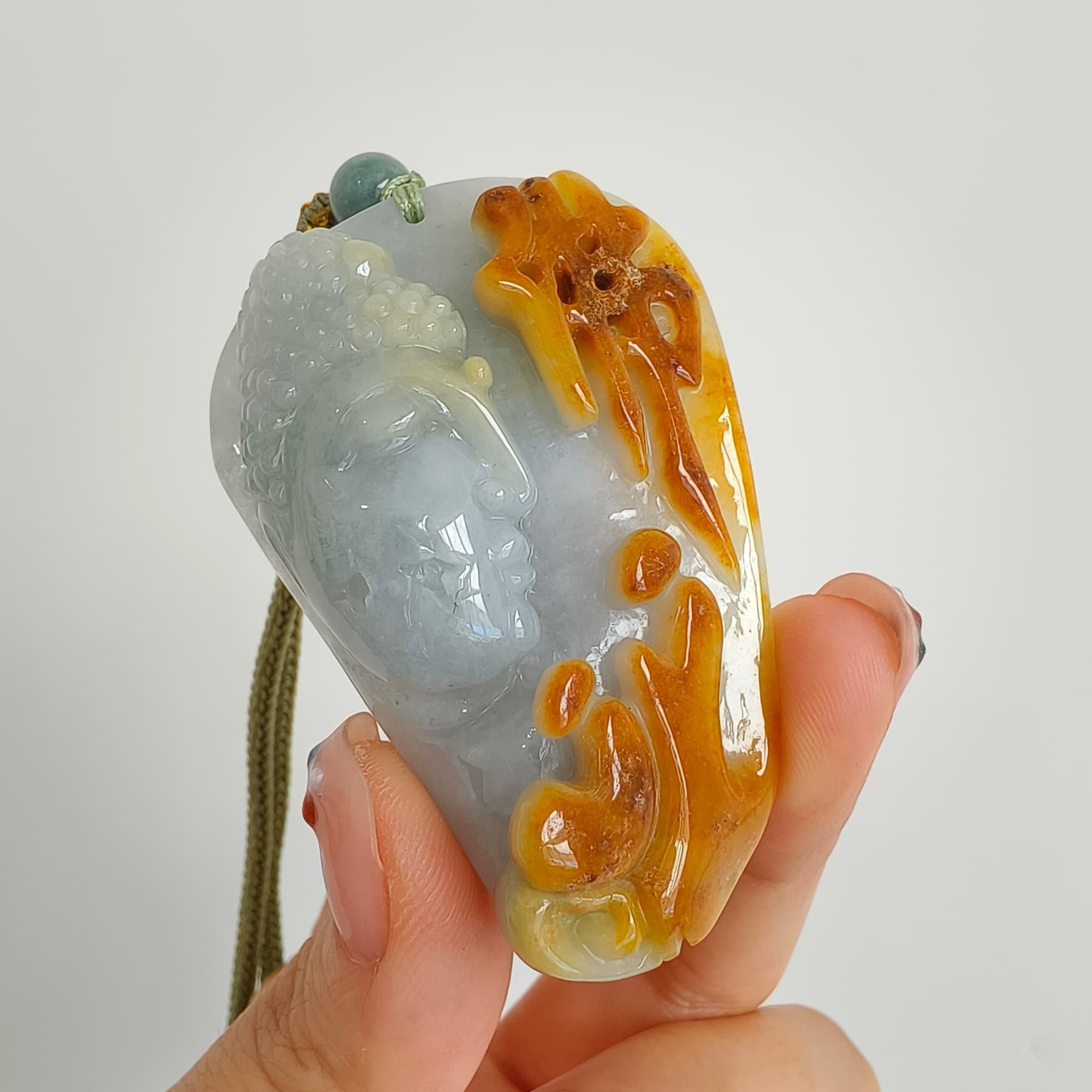 DDP 57.5mm Natural Certificated Icy Yellow Light Green Burmese Jadeite Buddha Pendant