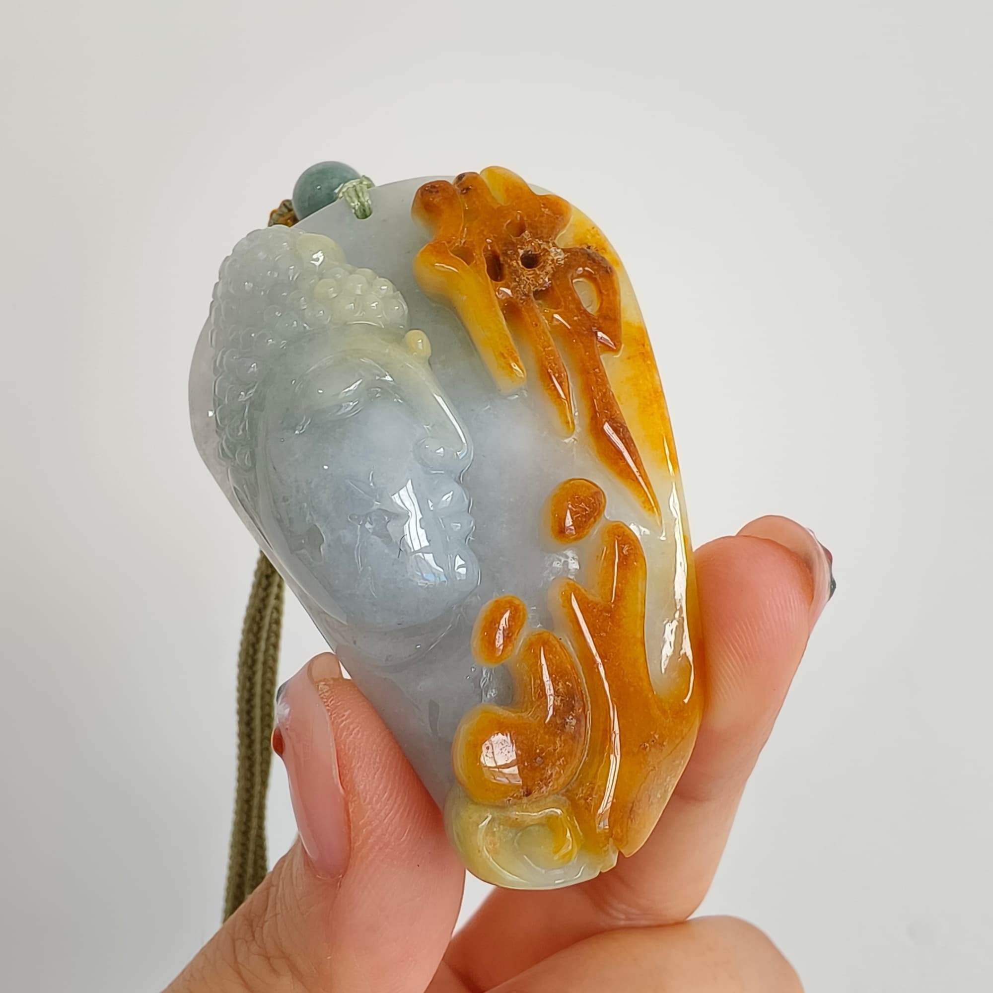 DDP 57.5mm Natural Certificated Icy Yellow Light Green Burmese Jadeite Buddha Pendant