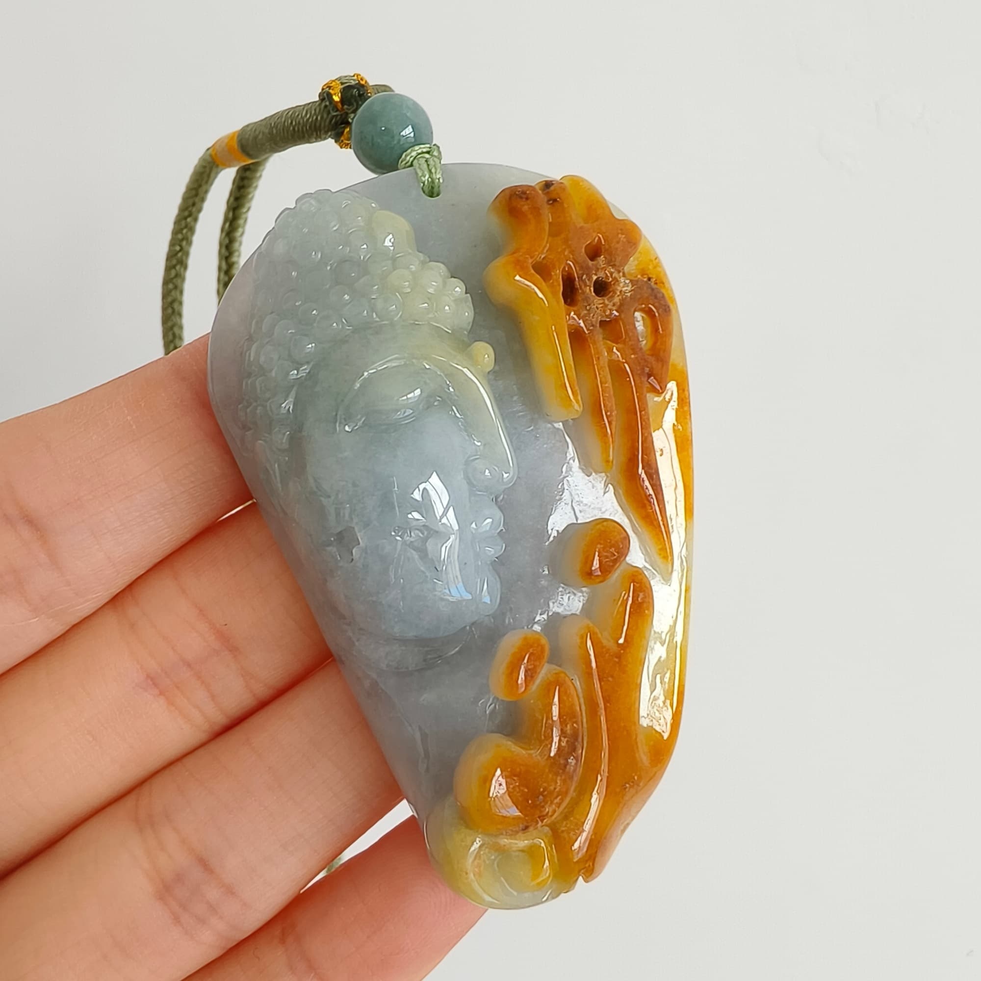 DDP 57.5mm Natural Certificated Icy Yellow Light Green Burmese Jadeite Buddha Pendant
