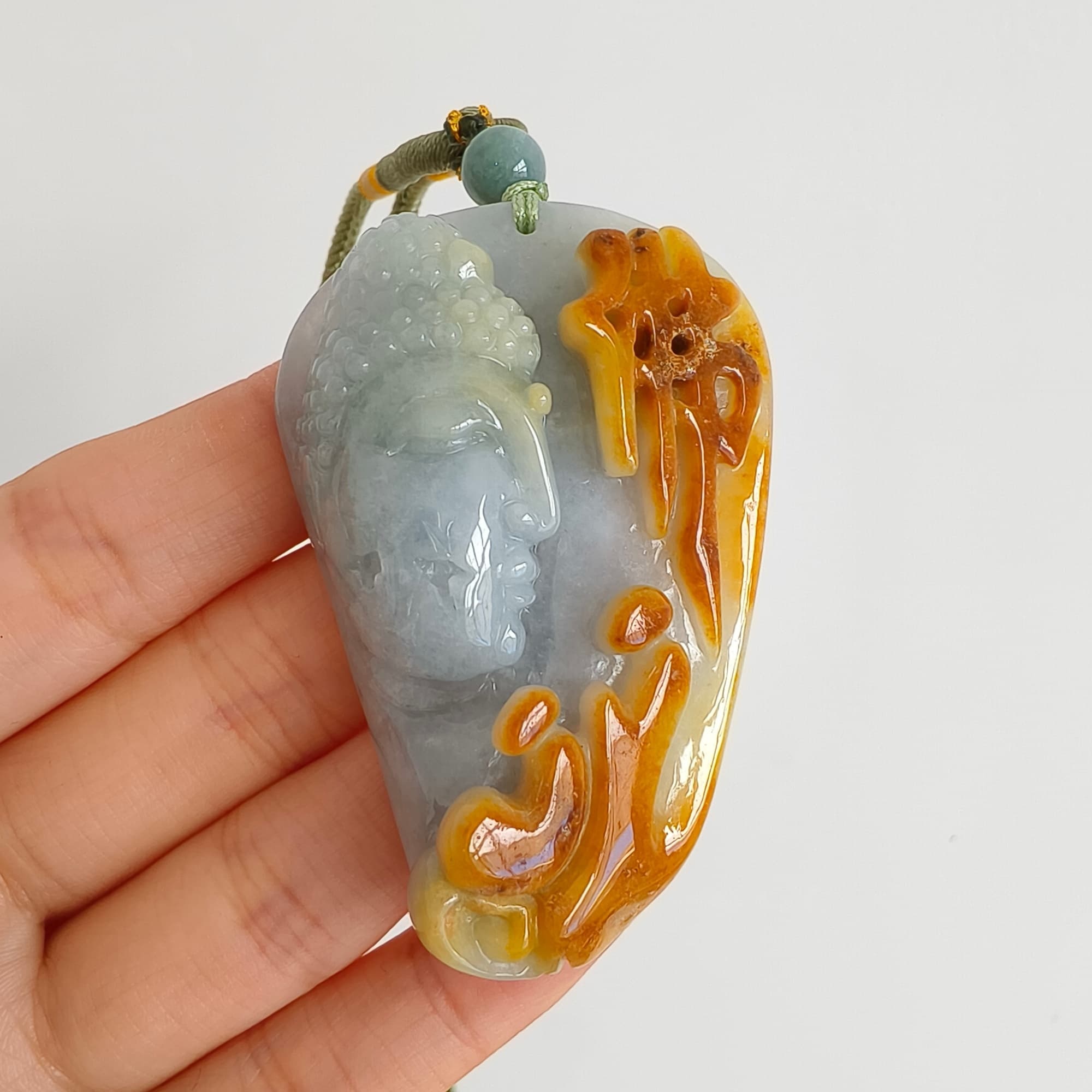 DDP 57.5mm Natural Certificated Icy Yellow Light Green Burmese Jadeite Buddha Pendant