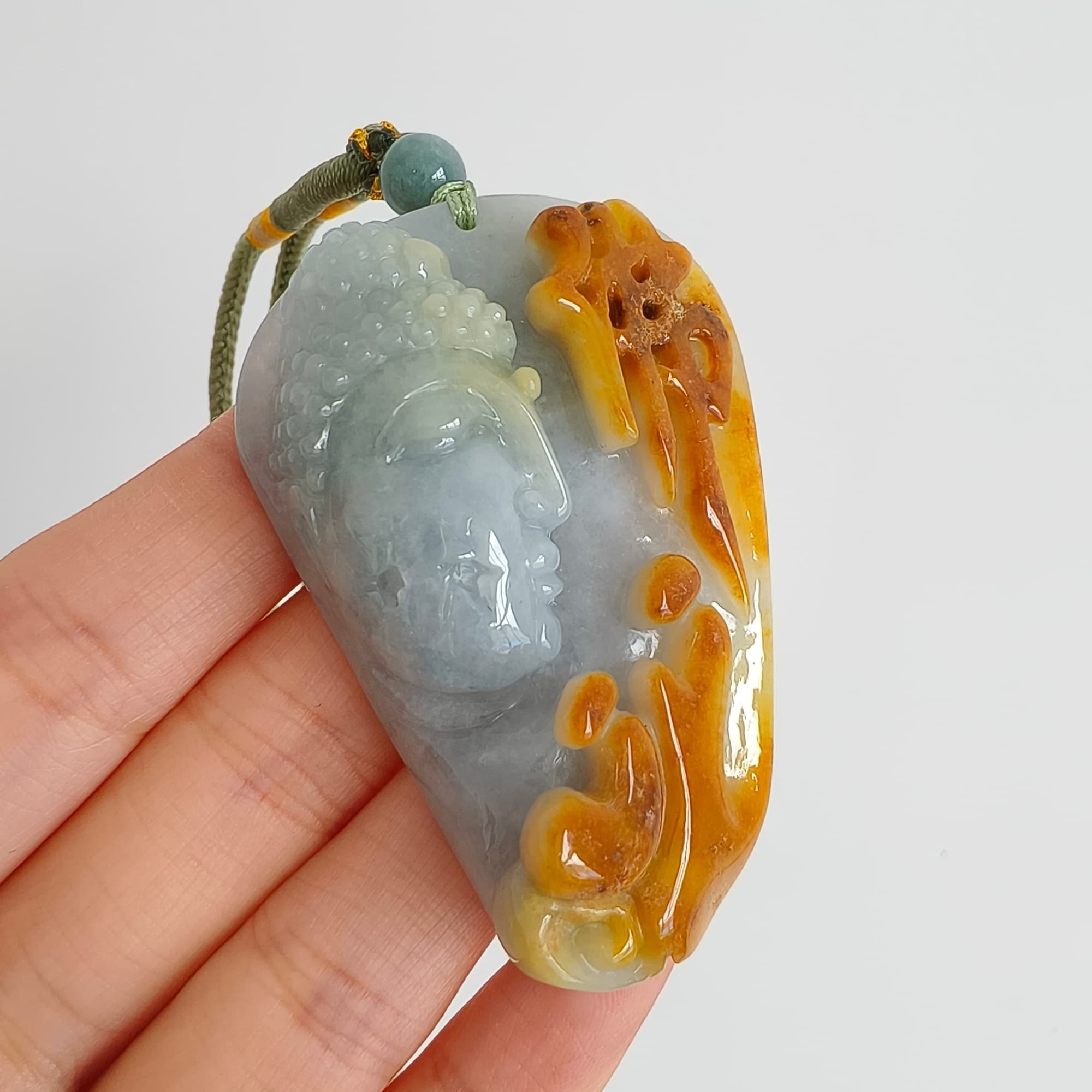 DDP 57.5mm Natural Certificated Icy Yellow Light Green Burmese Jadeite Buddha Pendant