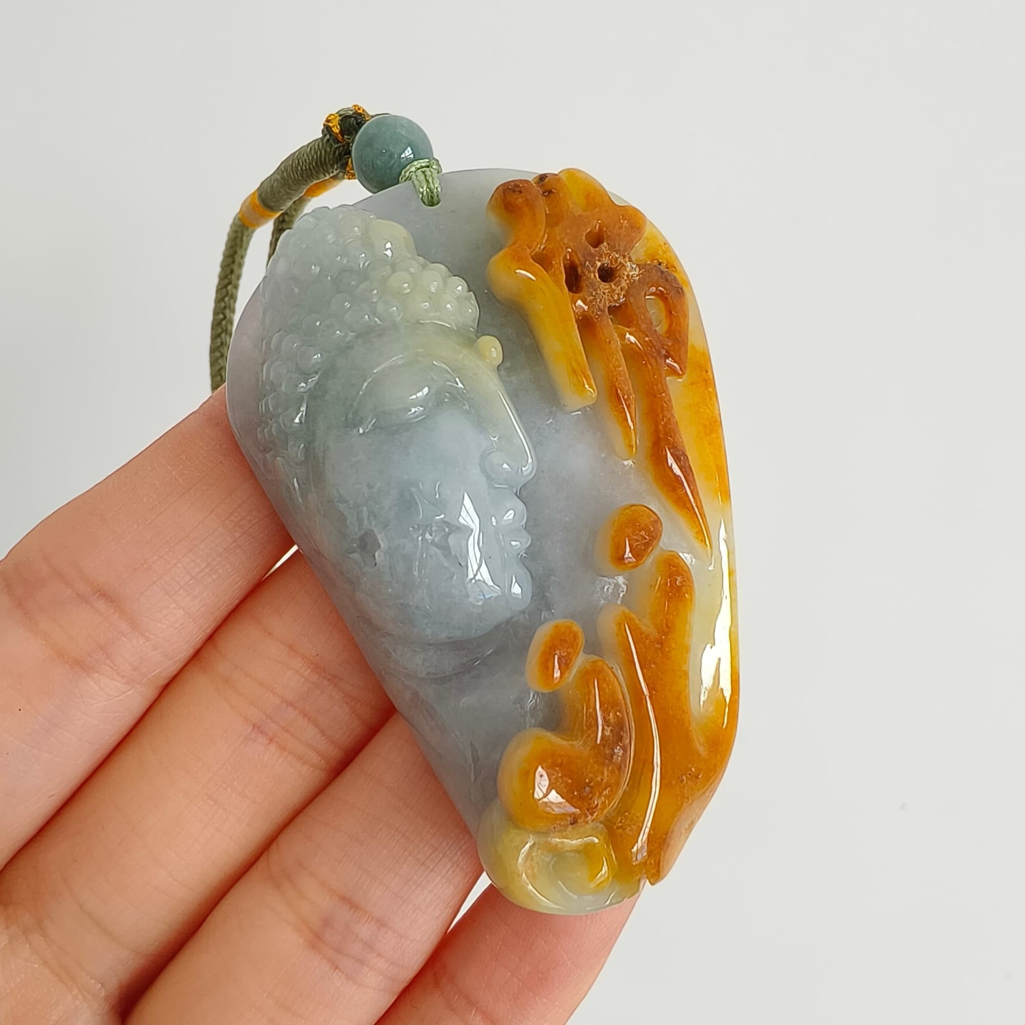 DDP 57.5mm Natural Certificated Icy Yellow Light Green Burmese Jadeite Buddha Pendant