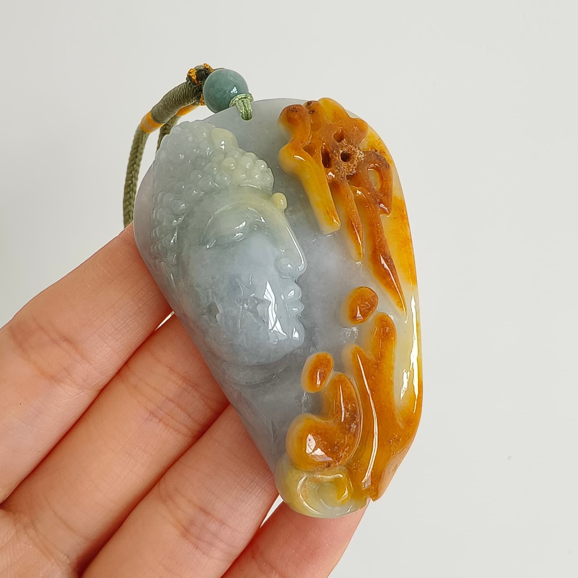 DDP 57.5mm Natural Certificated Icy Yellow Light Green Burmese Jadeite Buddha Pendant