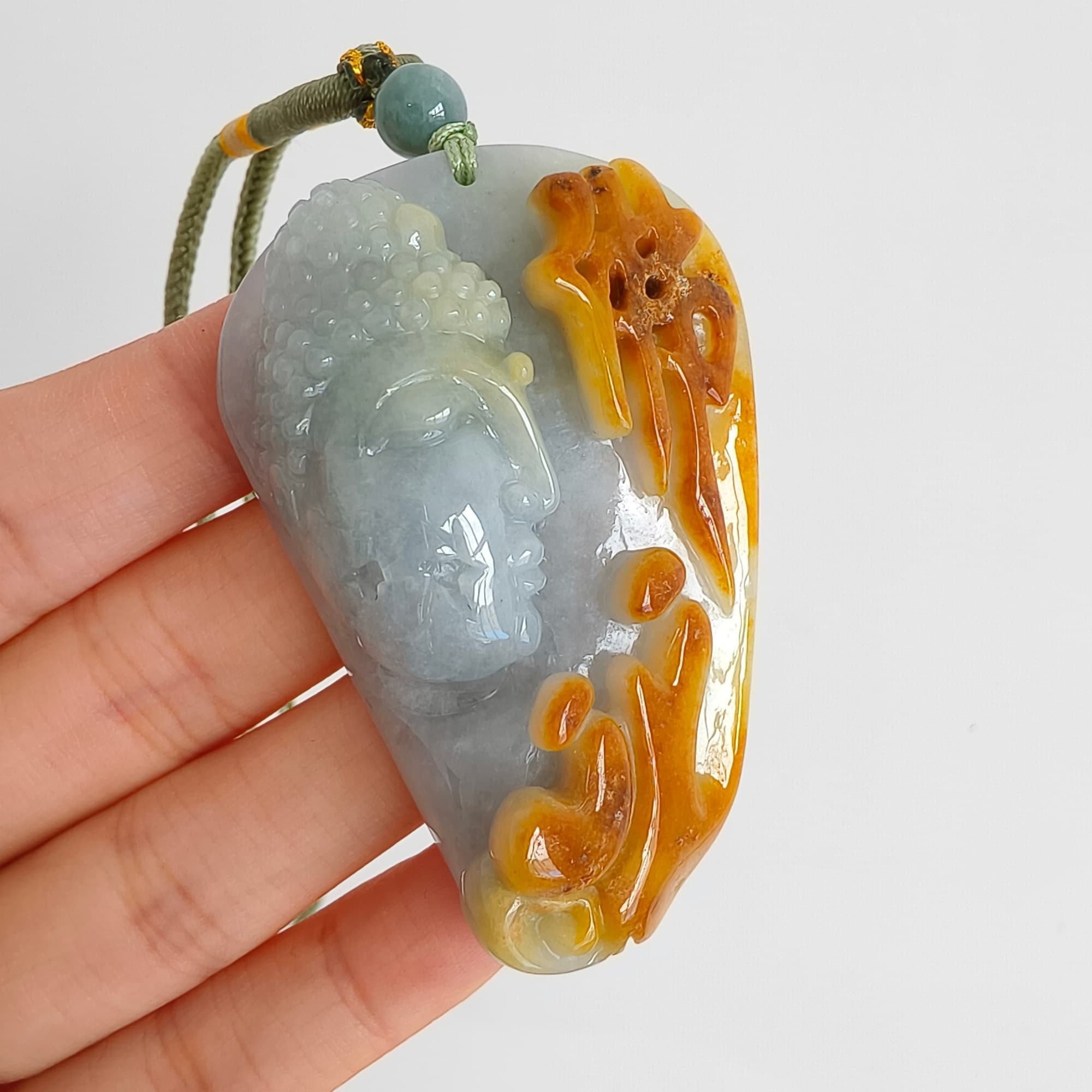 DDP 57.5mm Natural Certificated Icy Yellow Light Green Burmese Jadeite Buddha Pendant