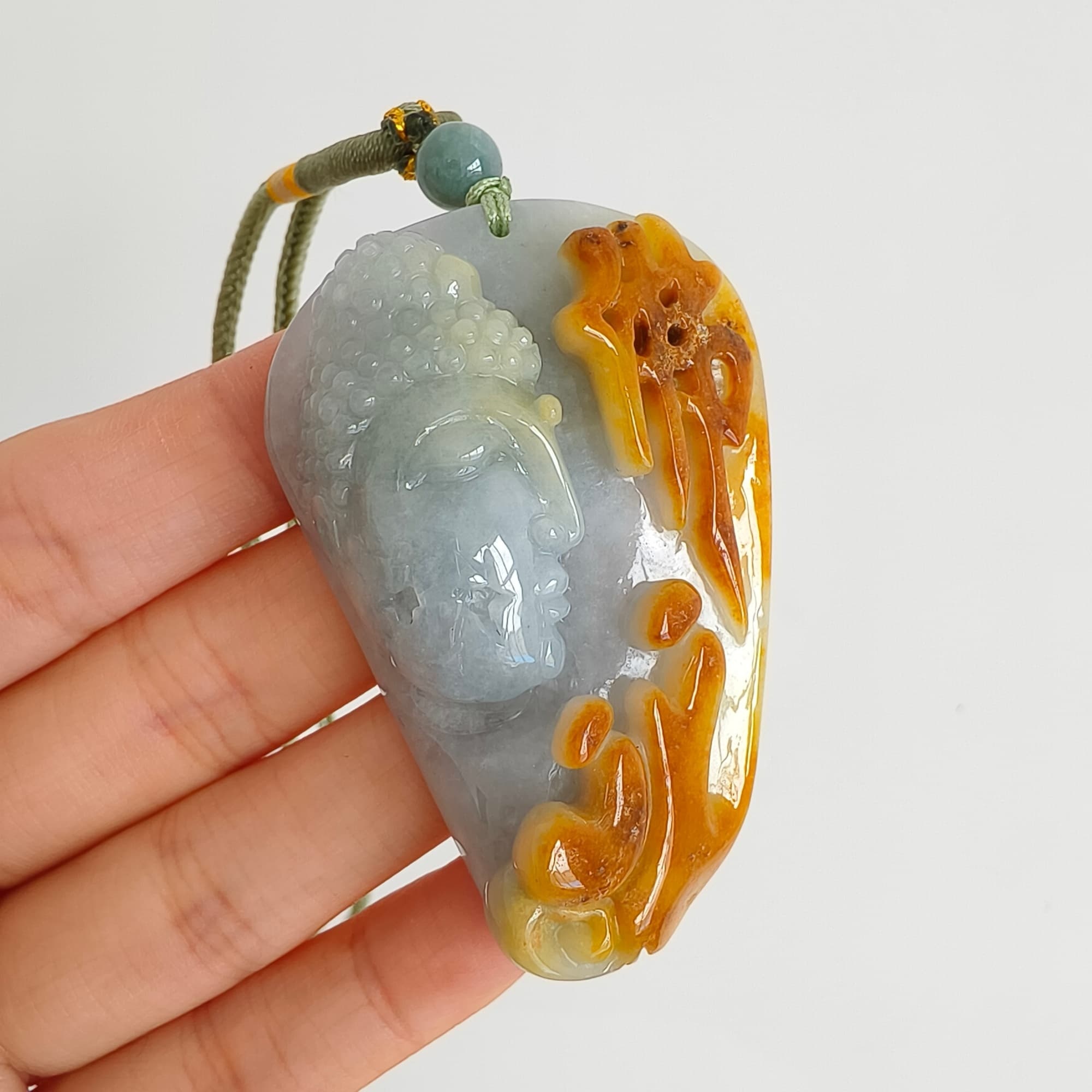 DDP 57.5mm Natural Certificated Icy Yellow Light Green Burmese Jadeite Buddha Pendant