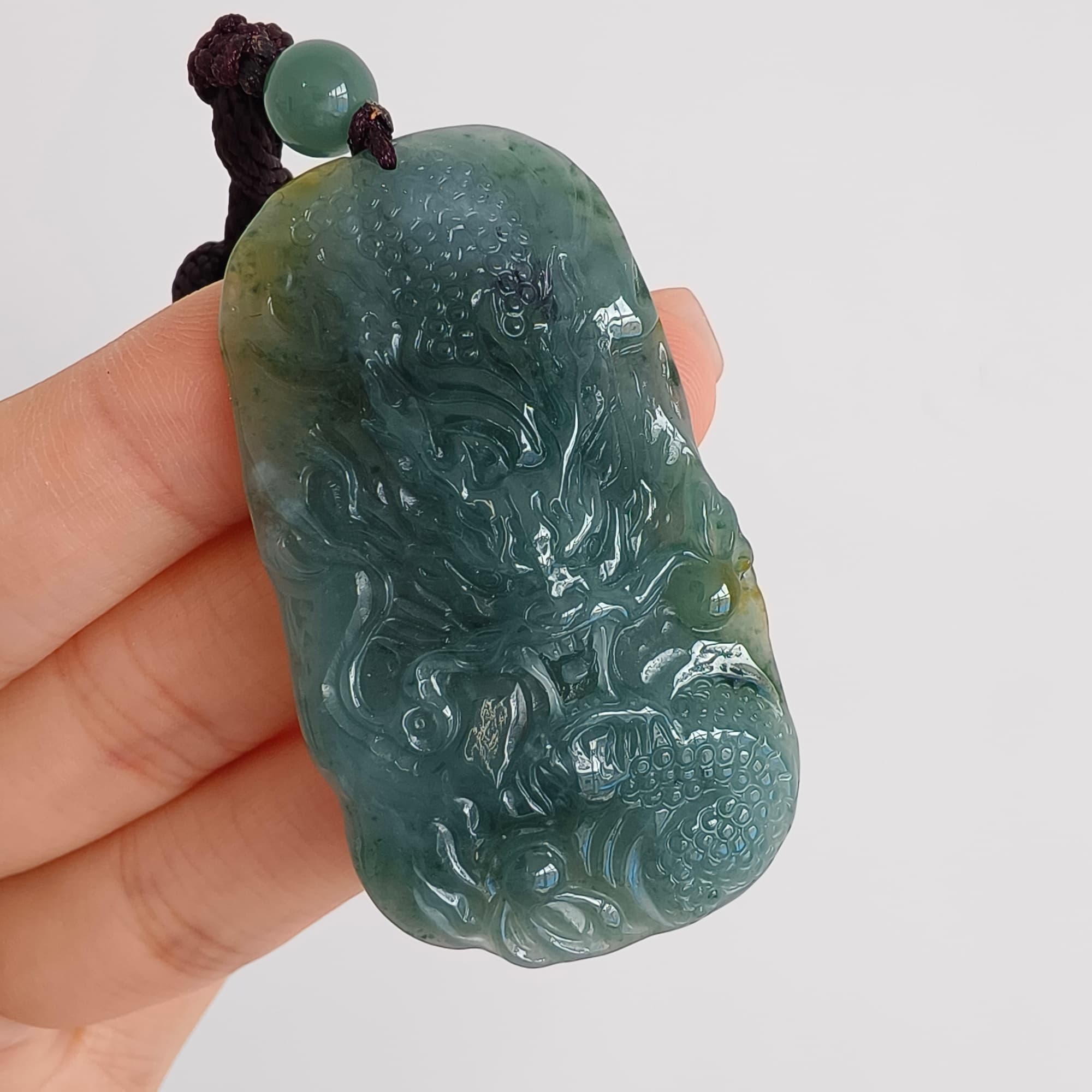 DDP 51.5mm Natural Certificated Type A Blue Yellow Guatemalan Jadeite Dragon Pendant