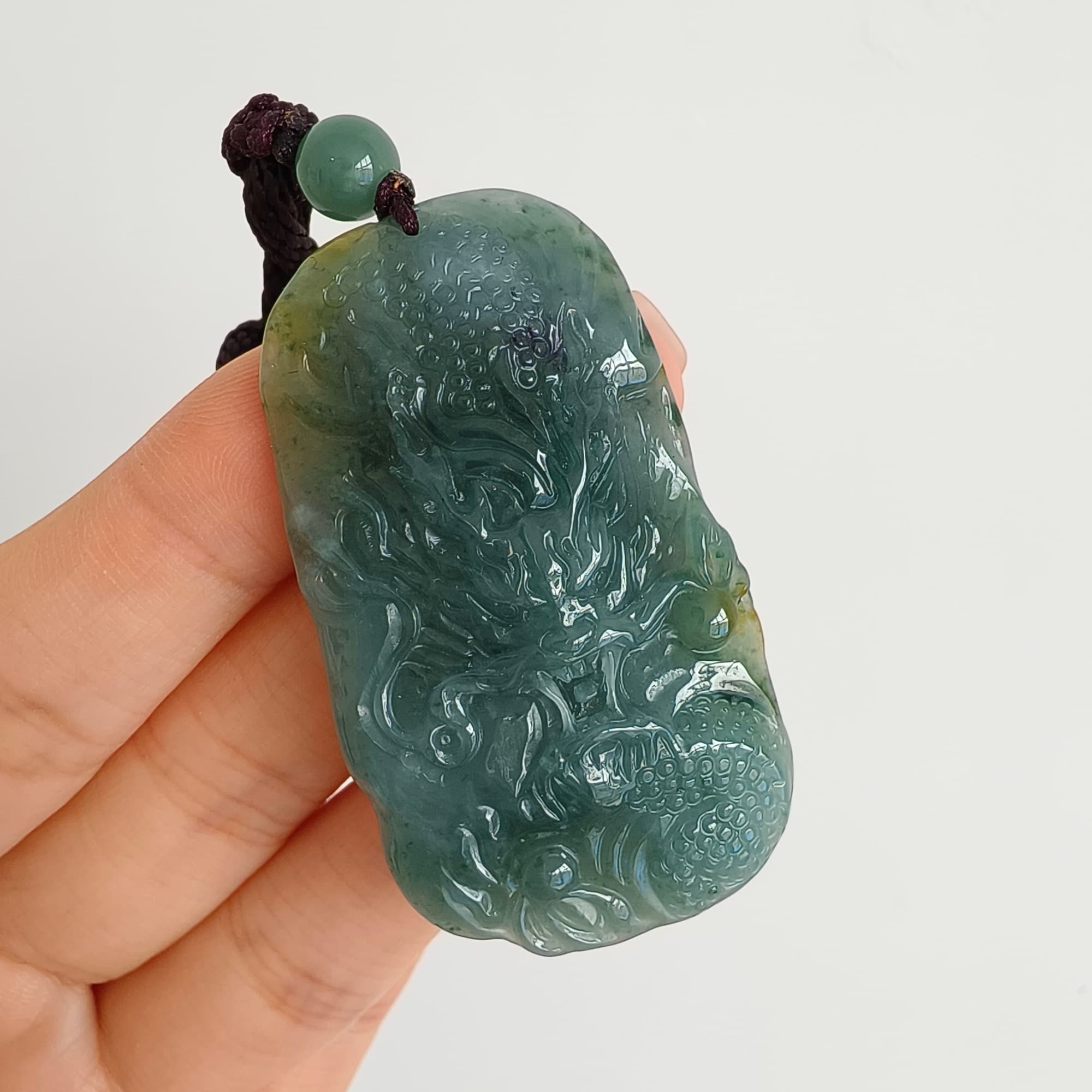 DDP 51.5mm Natural Certificated Type A Blue Yellow Guatemalan Jadeite Dragon Pendant