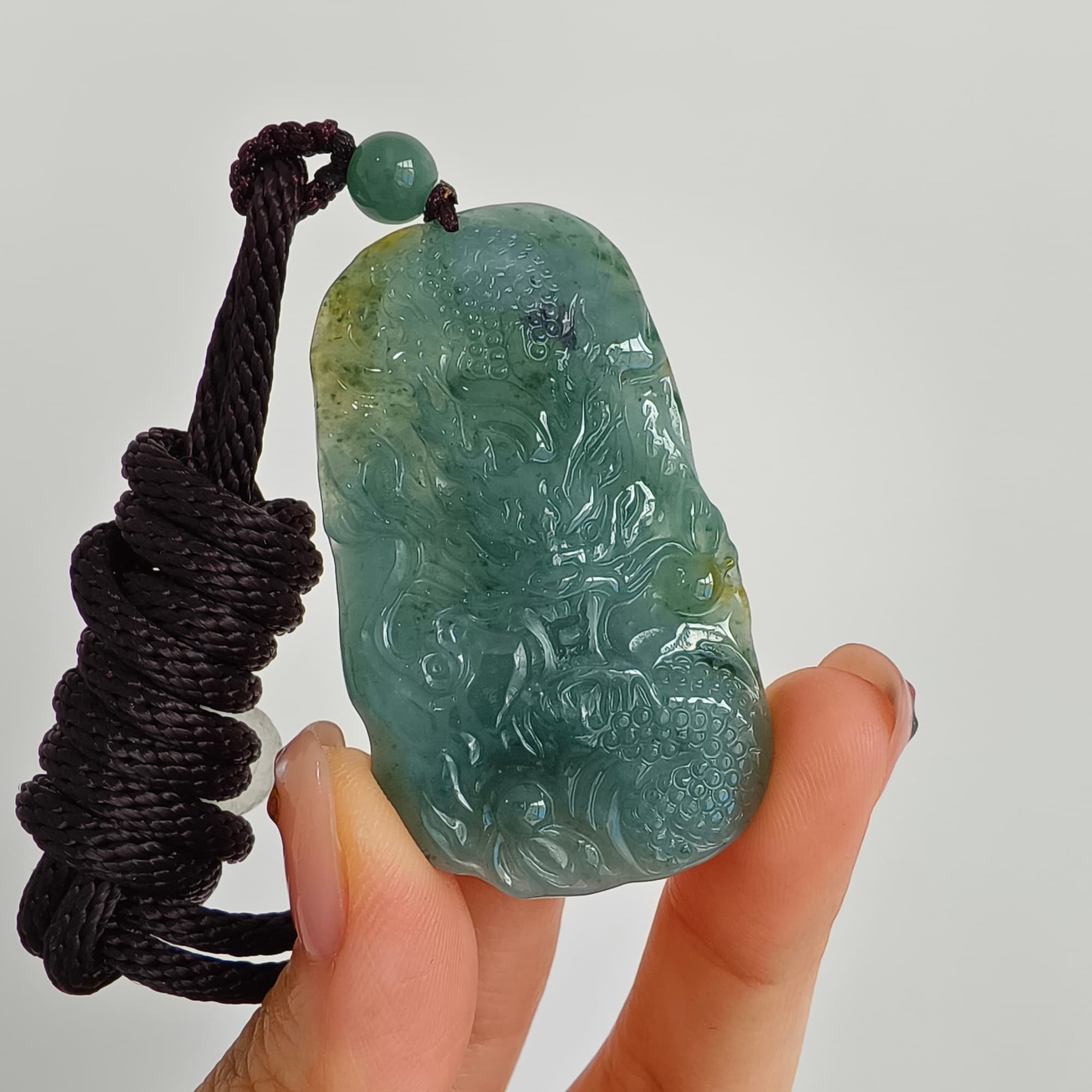 DDP 51.5mm Natural Certificated Type A Blue Yellow Guatemalan Jadeite Dragon Pendant